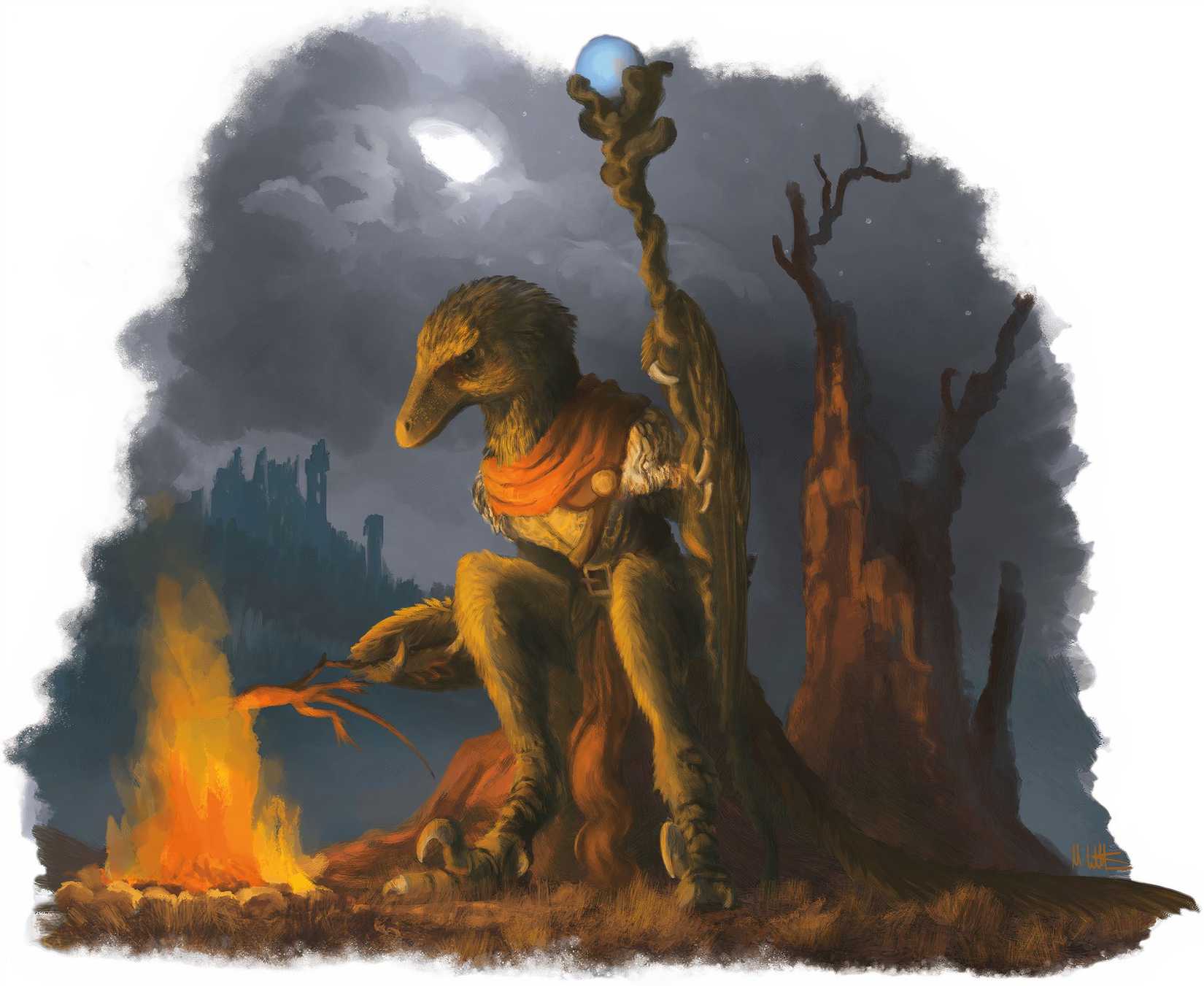 Fluven Druid sitting by a fire in Dungeons & Dragons.