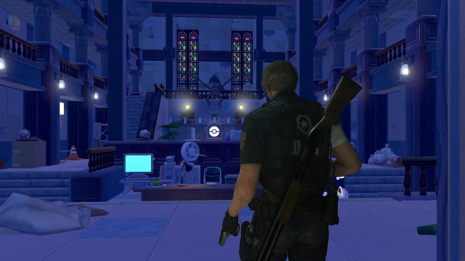 leon kennedy walking into a pokopia created rpd station.