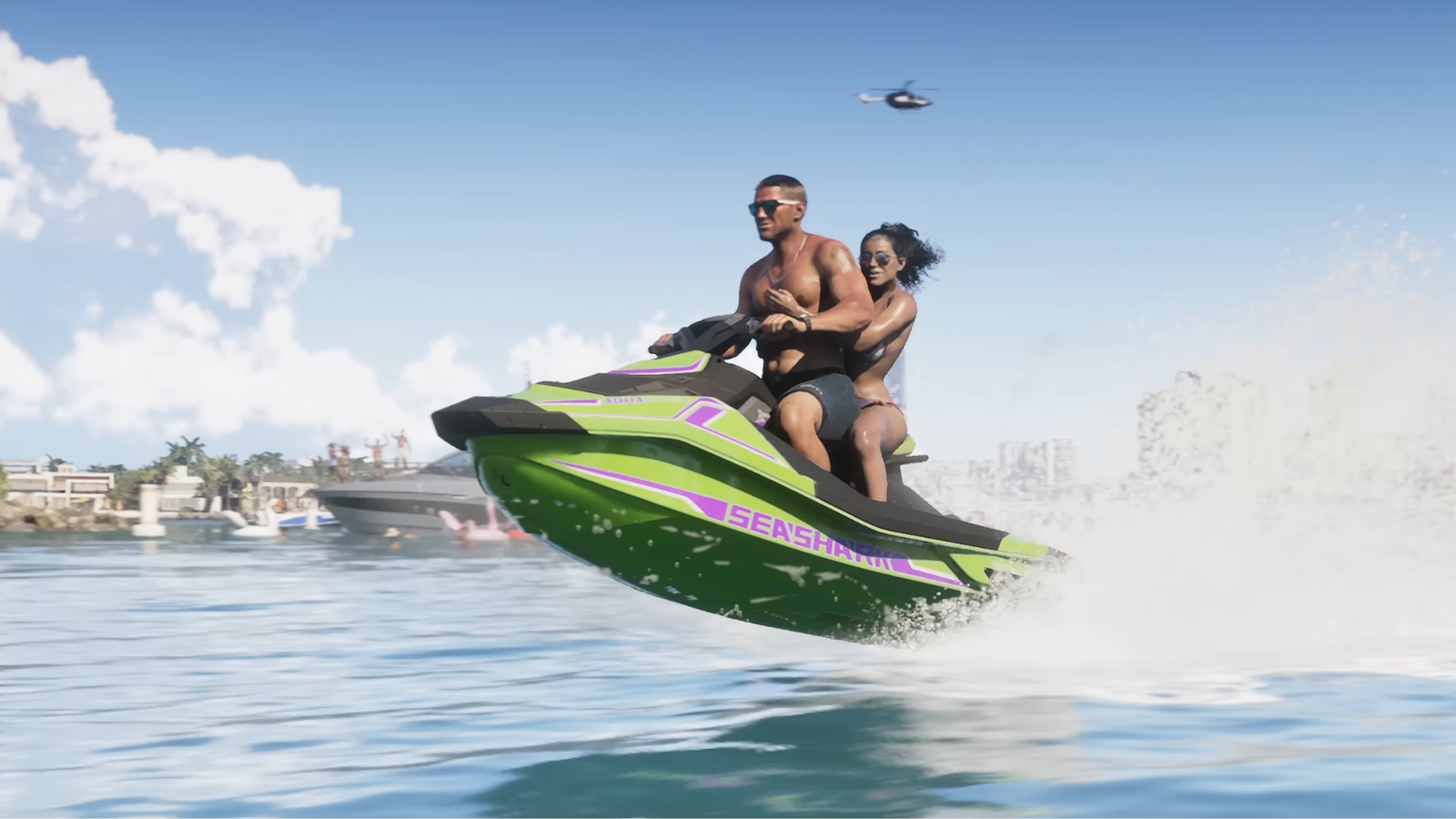 Jason and Lucia on a green jet ski.