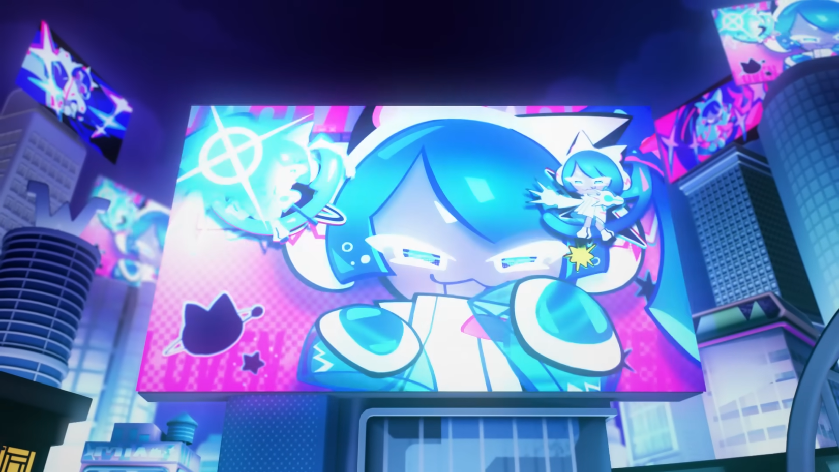 CookieRun character on an electronic billboard.