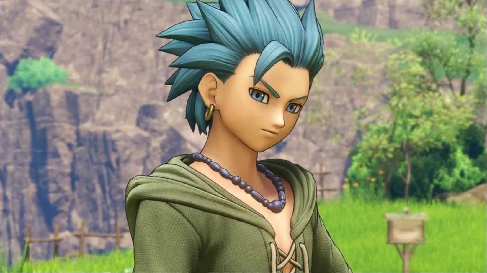 Eric standing in an open field with a smug expression on his face in Dragon Quest XI.