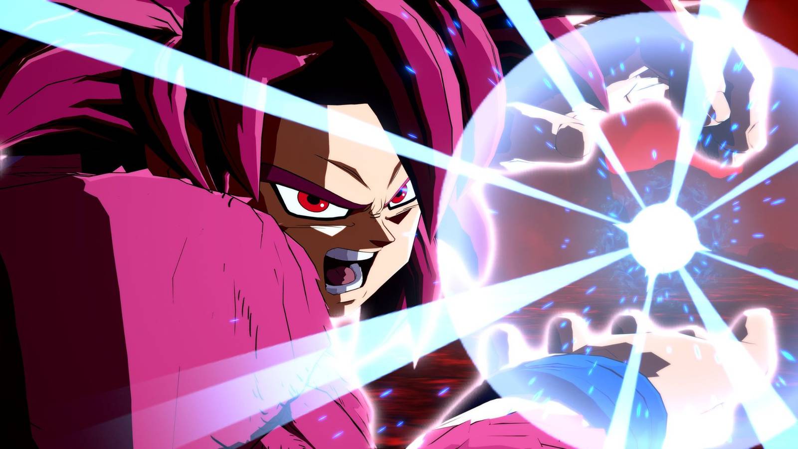 Daima Super Saiyan 4 Goku charging a Kamehameha in Dragon Ball FighterZ.