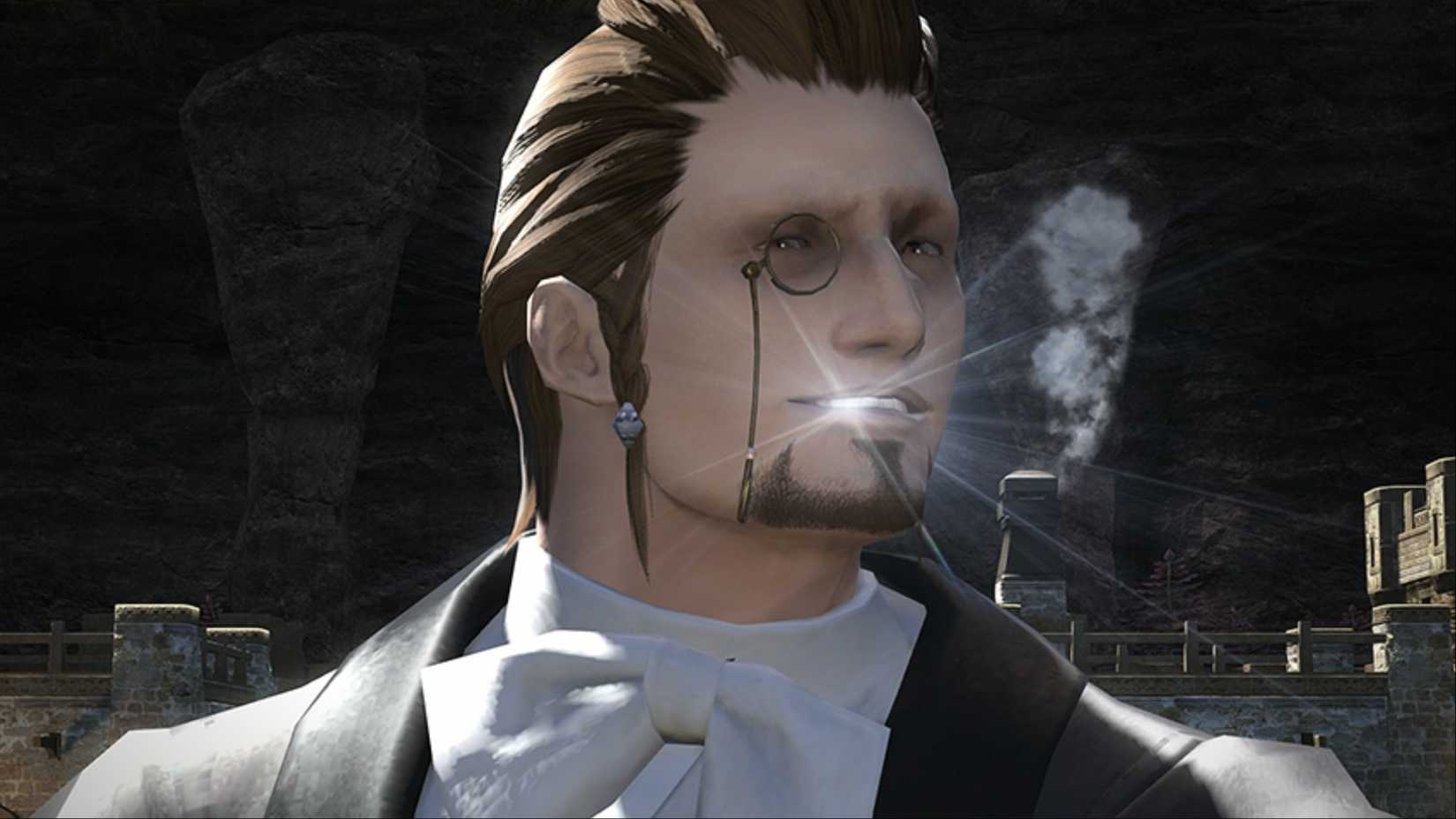Hildibrand Manderville with a charismatic smile in Final Fantasy 14.
