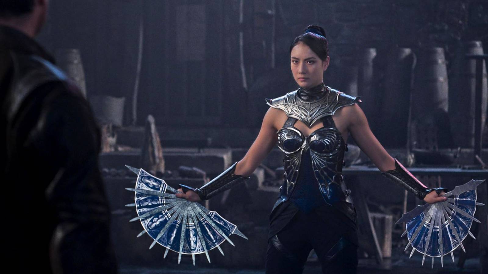 Kitana wielding her fans in Mortal Kombat 2.