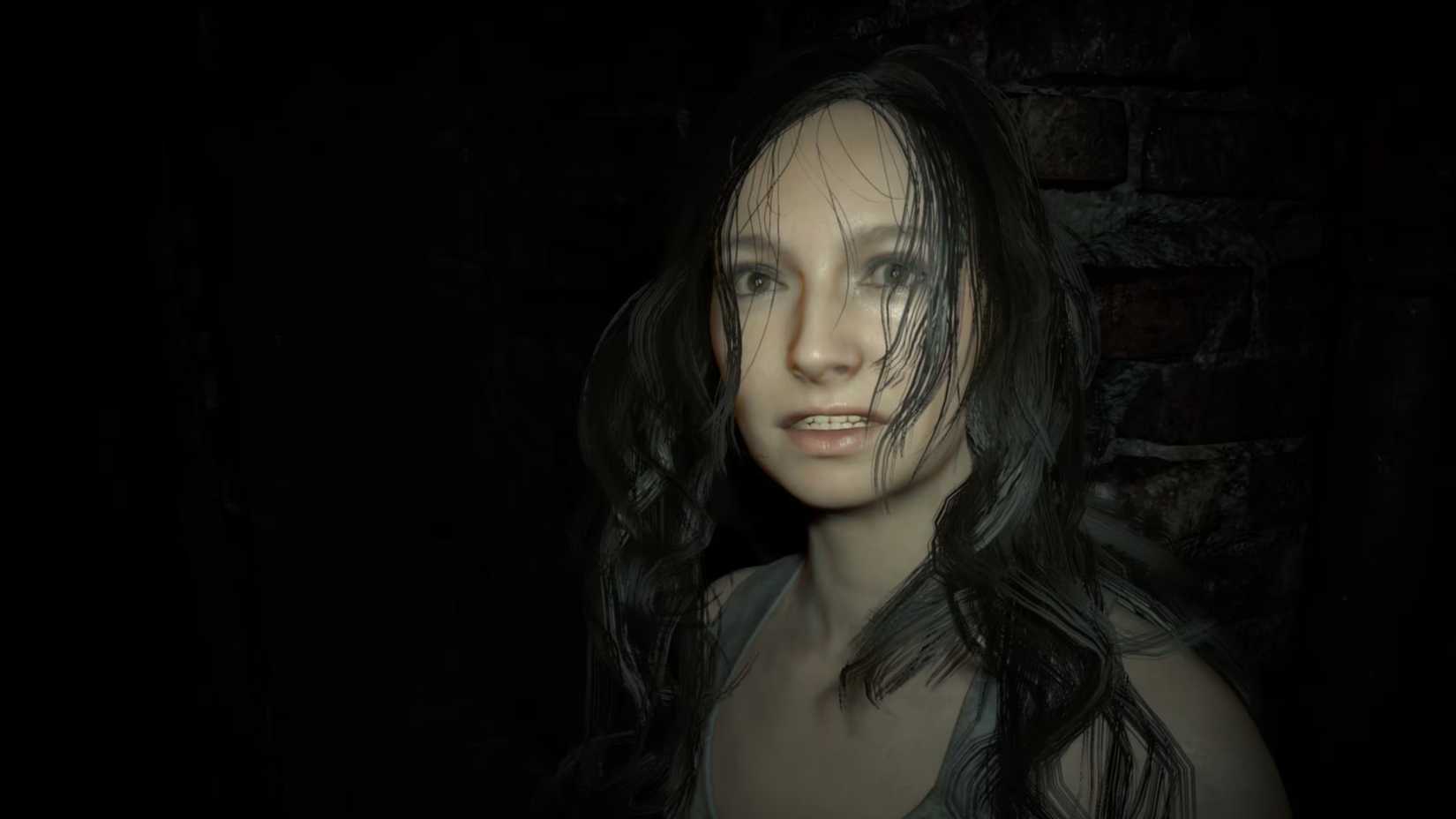 Mia Winters looks into the camera in Resident Evil 7.