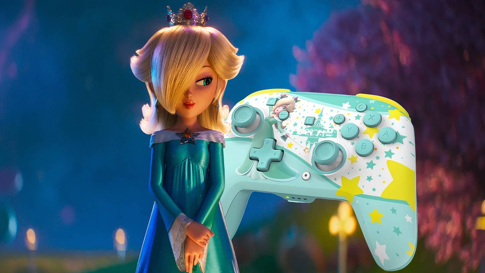 rosalina looking down at a rosalina switch 2 controller.