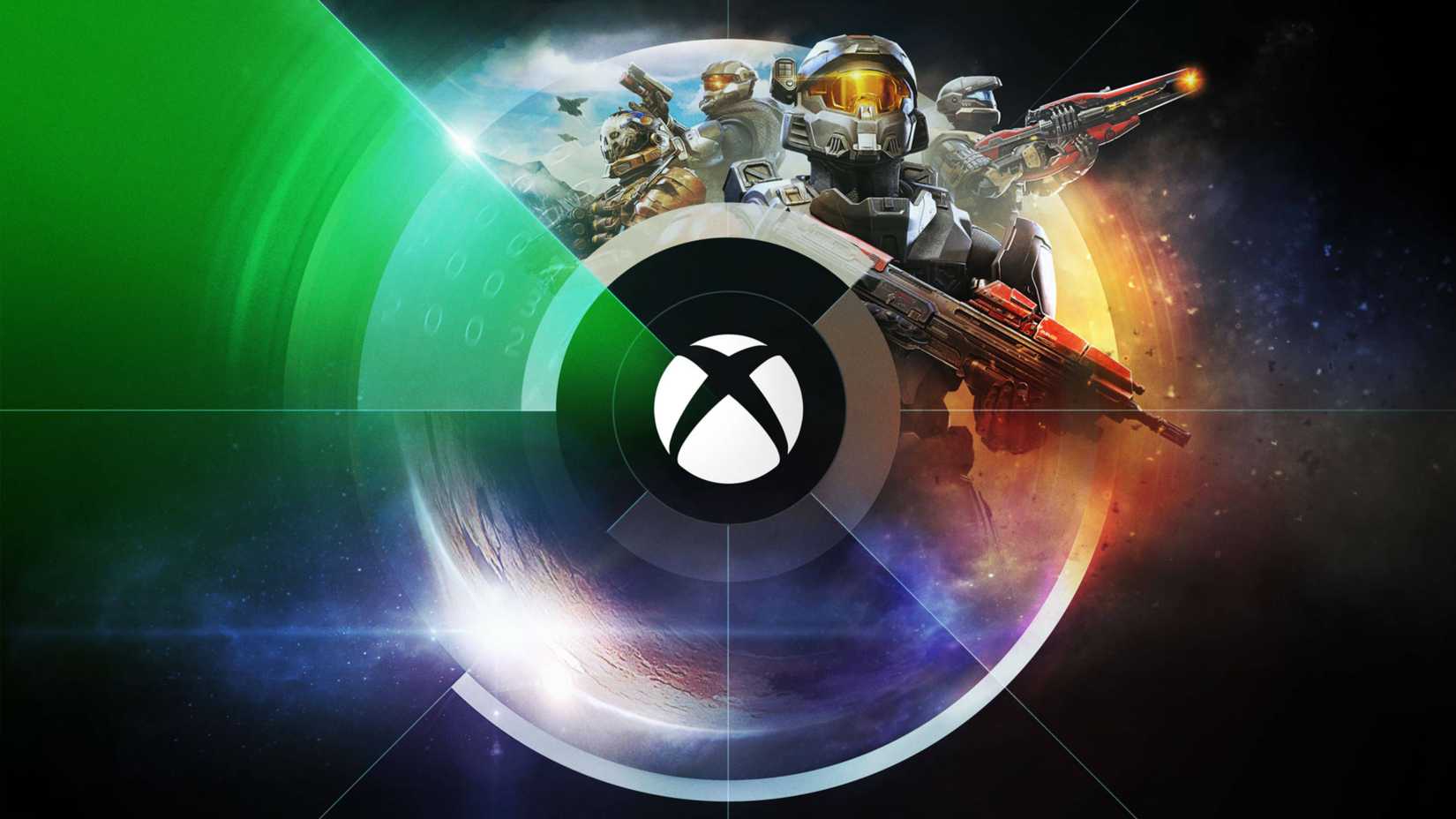 xbox logo with halo spartan coming out of it.