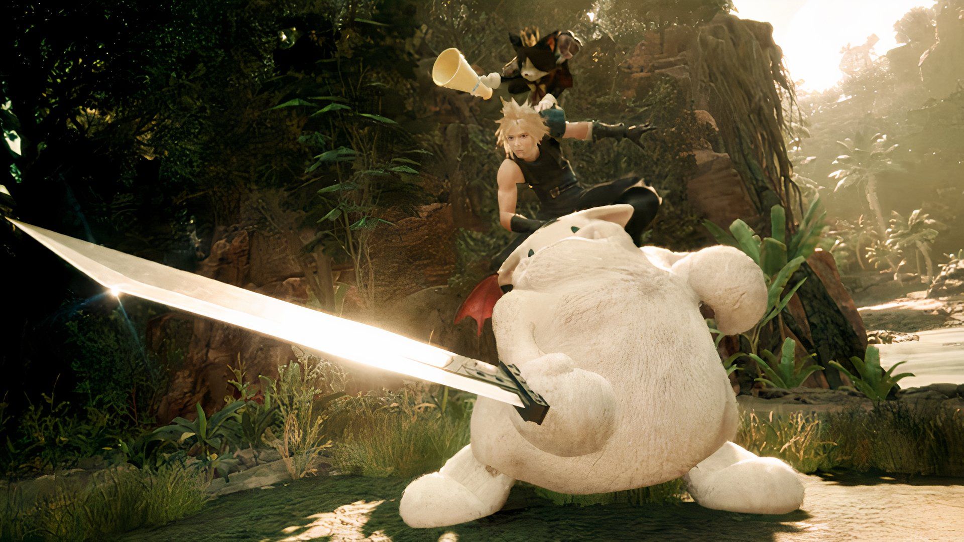 Cloud ride on Cait Sith in FF7 Rebirth.