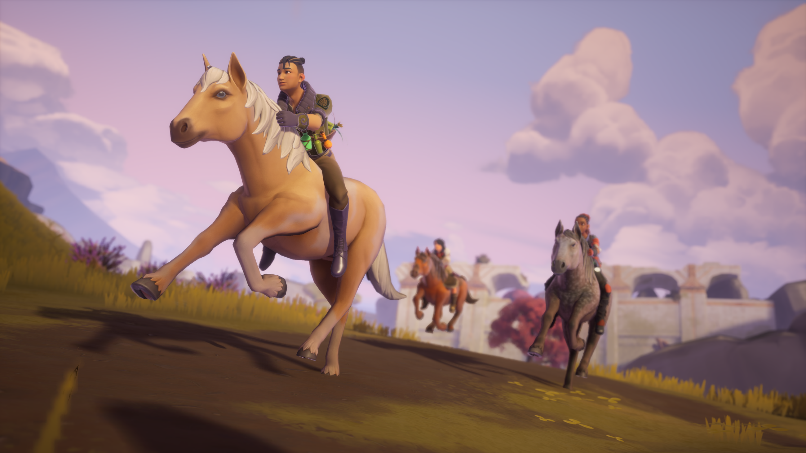 Palia Figures On horseback, racing in the fields.