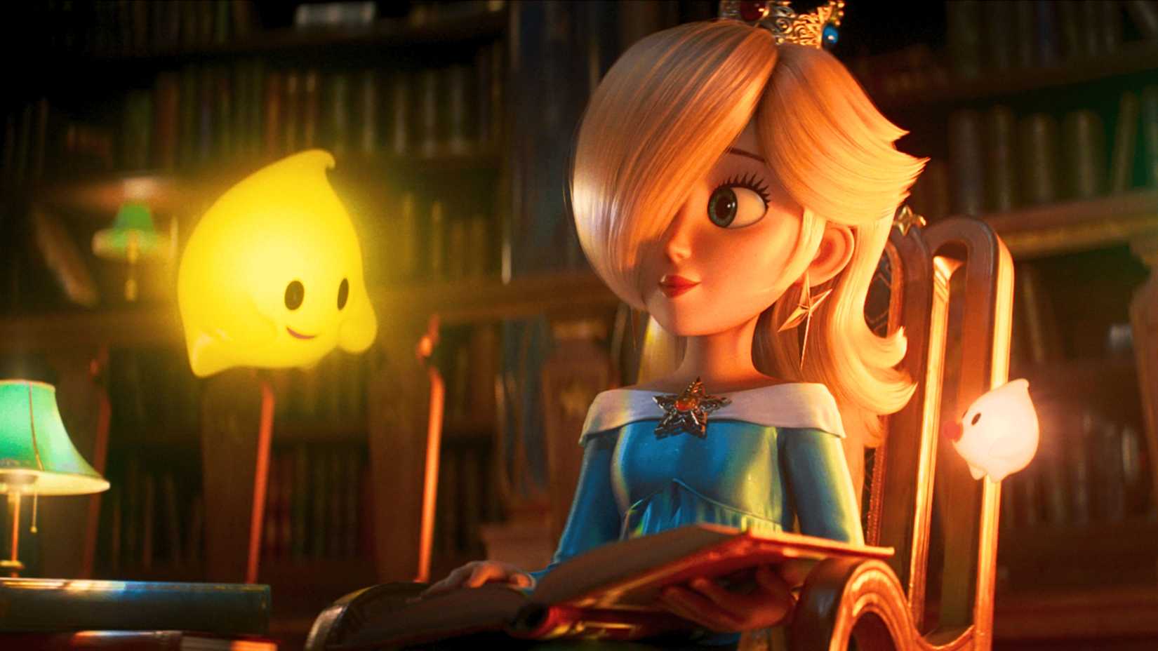 Rosalina reads to a Luma in the movie Super Mario Galaxy.