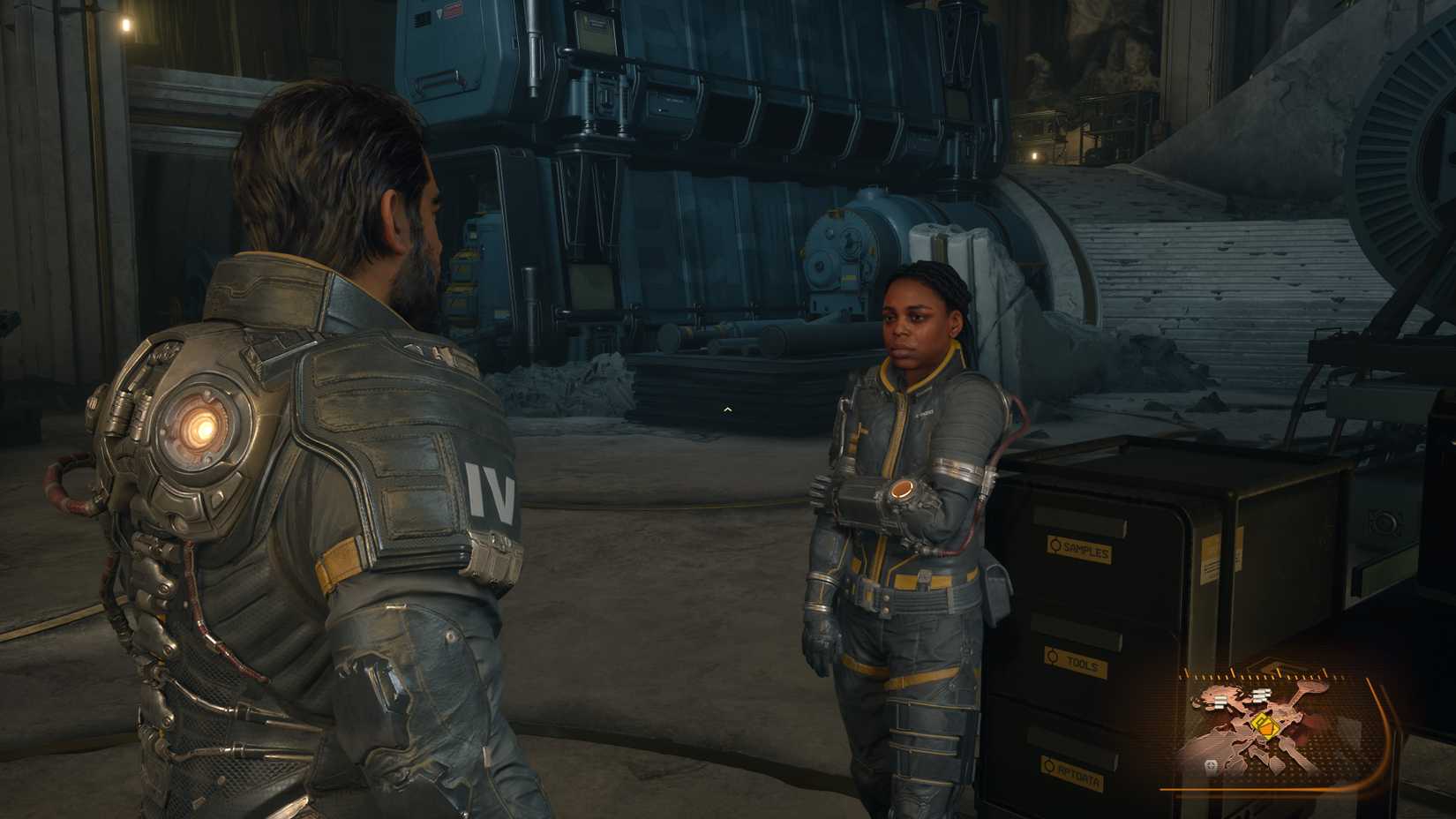 Saros Arjun talks to Kayla at the base.