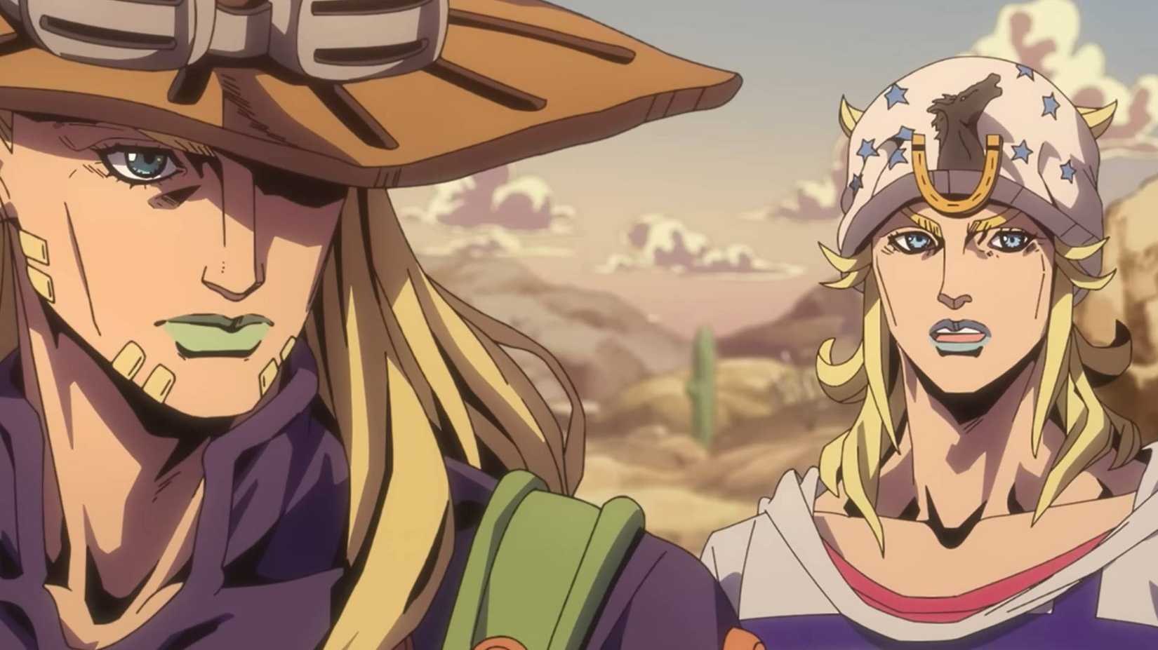 Gyro Zeppeli and Johnny Joestar in JoJo's Bizarre Adventure: Steel Ball Run.