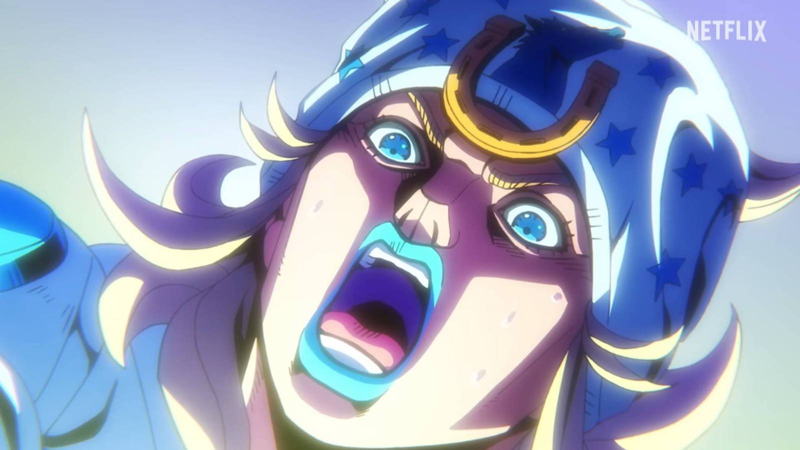 Johnny Joestar looks shocked in JoJo's Bizarre Adventure: Steel Ball Run.