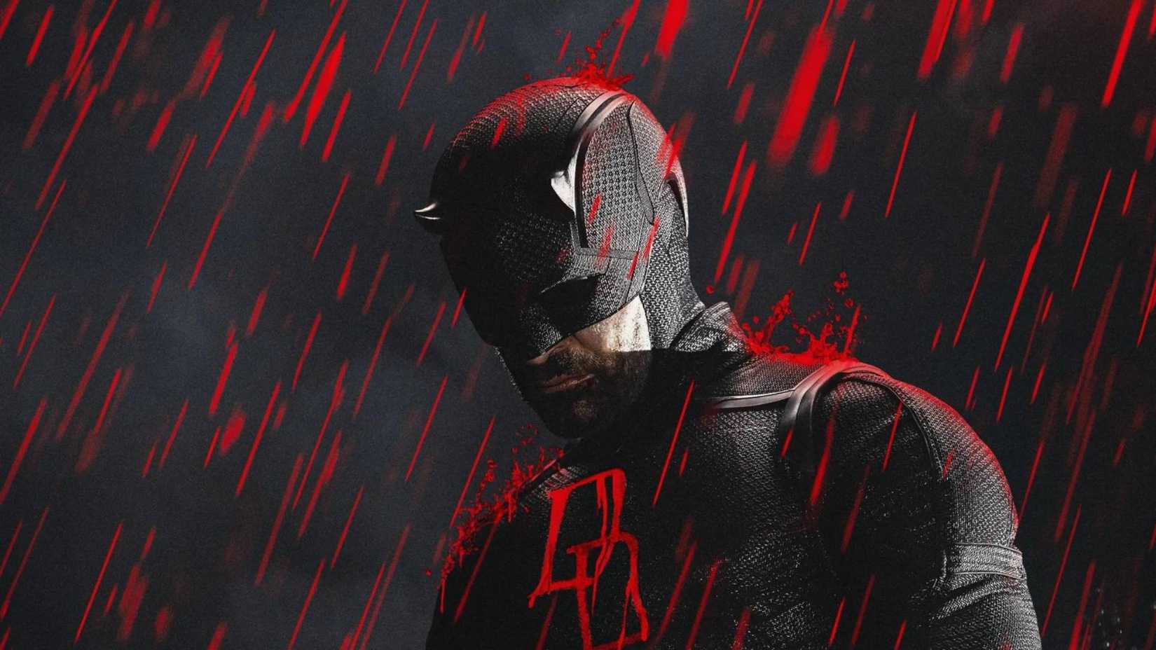 Daredevil standing in the red rain in Daredevil: Born Again.