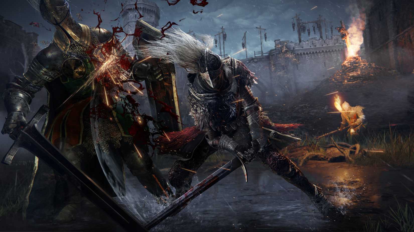 The Tarnished fighting a Leyndell Knight in Elden Ring.