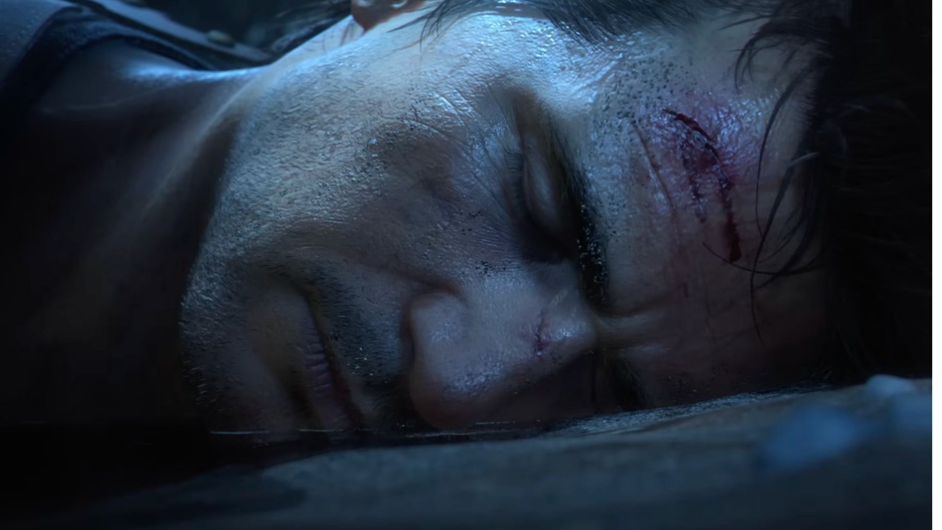 Nathan Drake washing ashore in the Uncharted 4 reveal trailer.