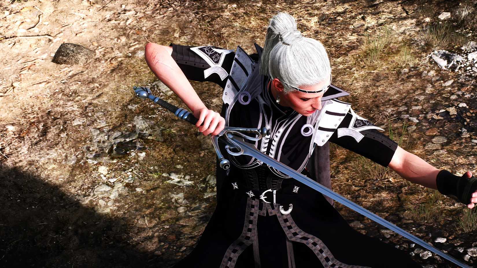 Ciri holds the Songs of the Past sword in The Witcher 3.
