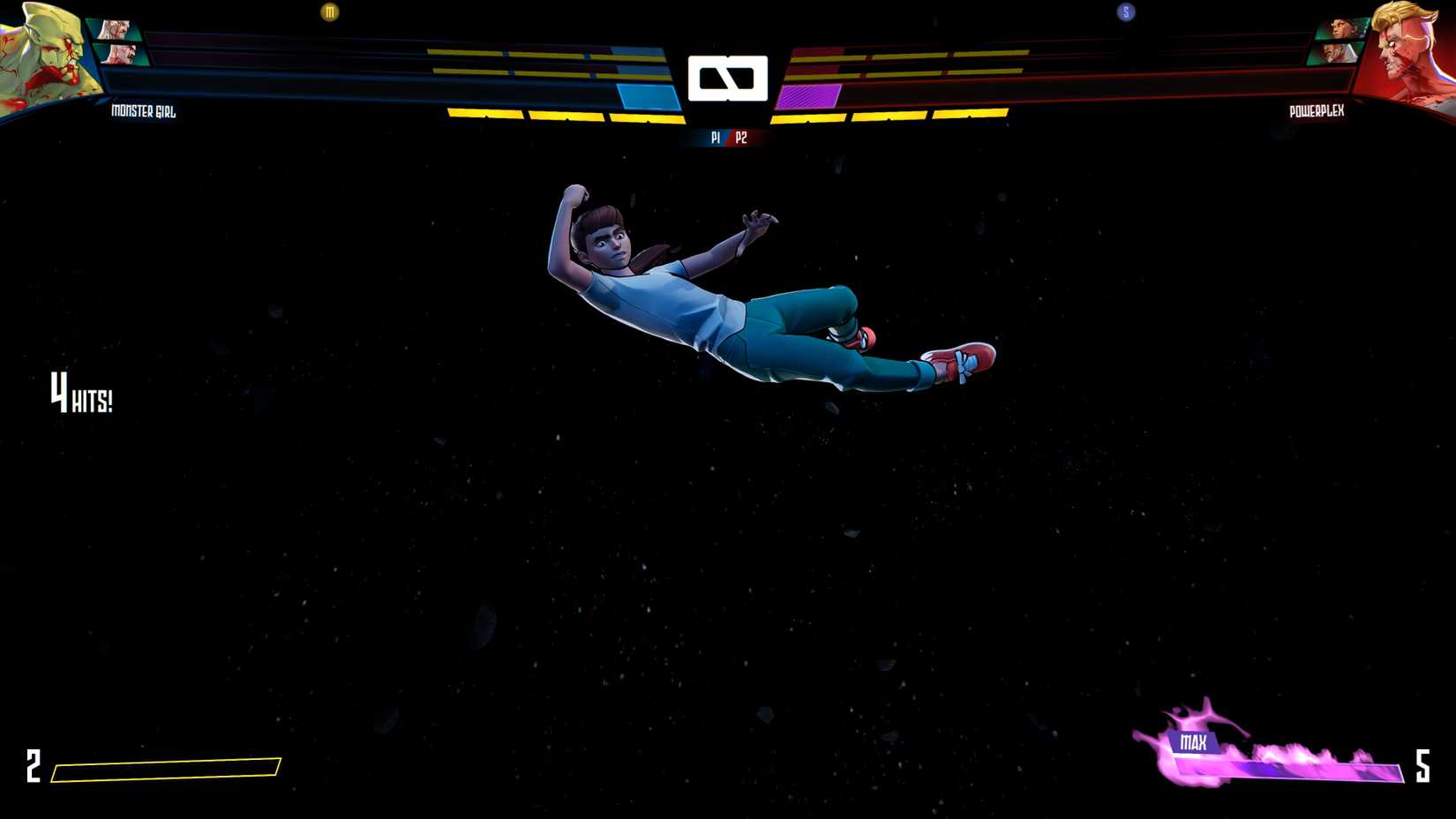 Monster girl performing an elbow drop in human form (Amanda) in Invincible VS.