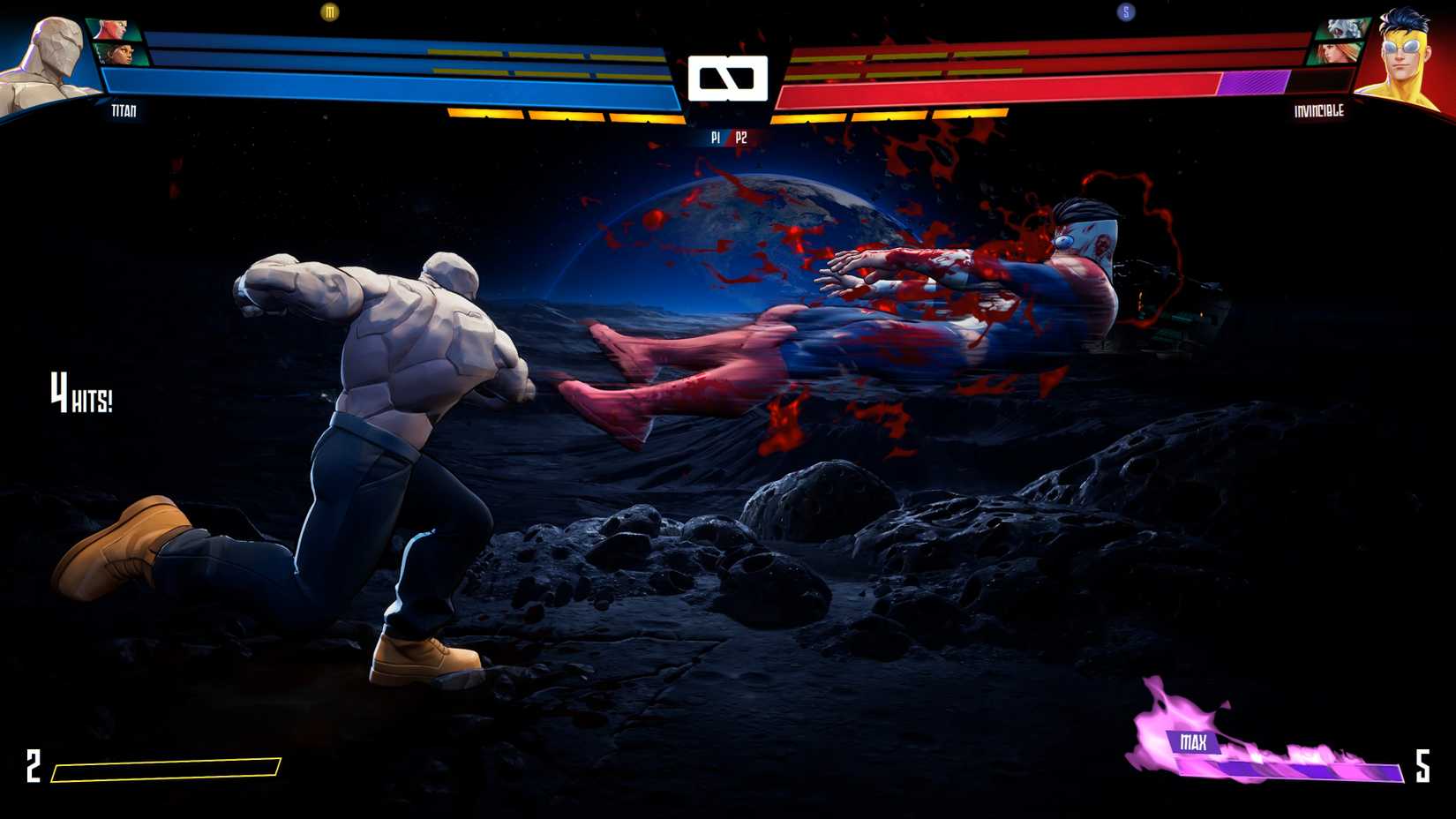 A Titan throwing a fierce punch at Invincible in Invincible VS.