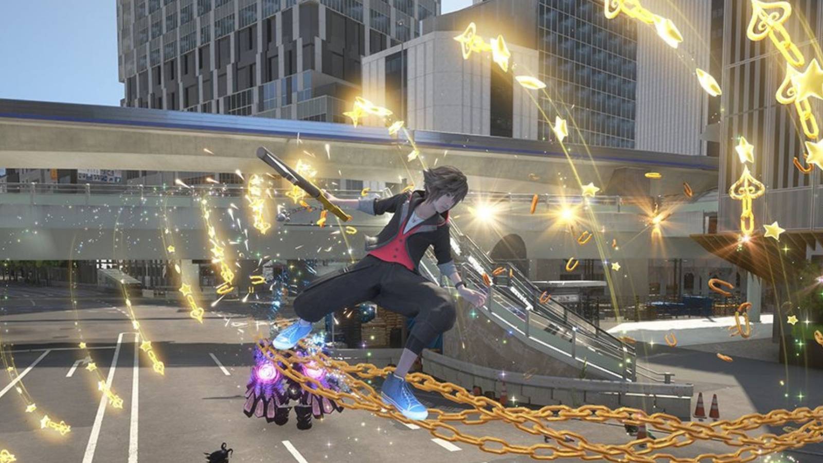 Sora fighting Heartless in Quadratum in Kingdom Hearts 4.