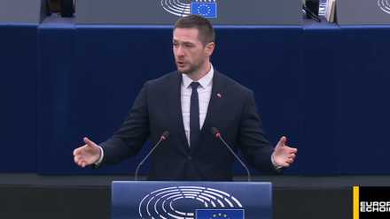 MEP Uhrik speaking in the EU Parliament.