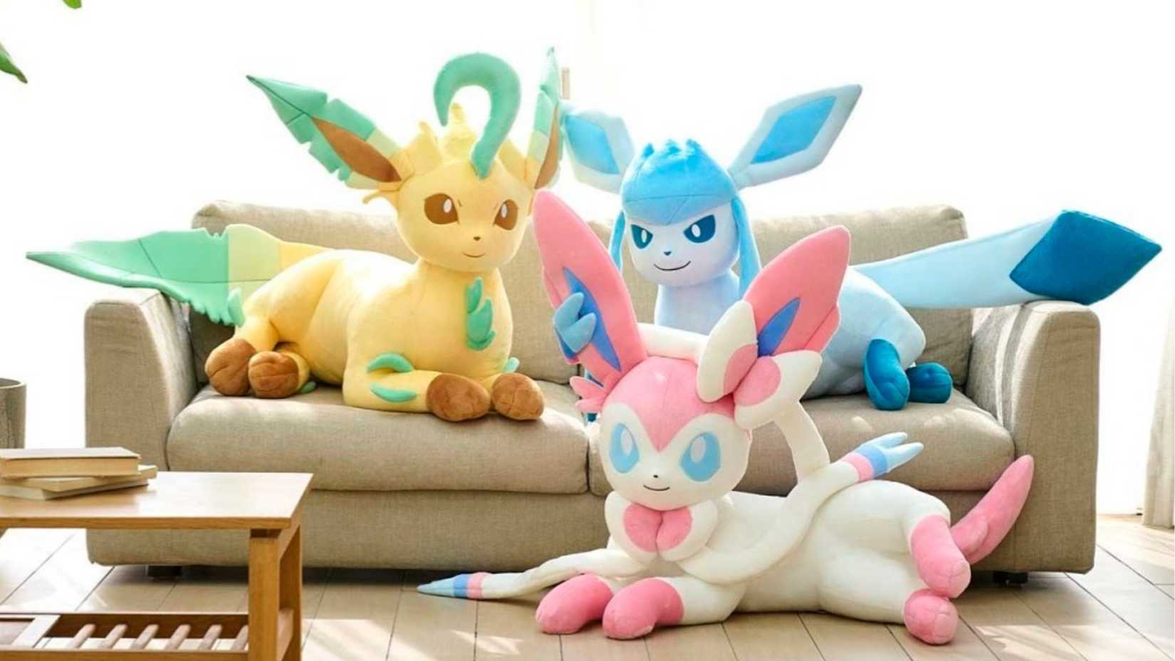 Life-size dolls of Ripeon Glaceon and Sylveon.