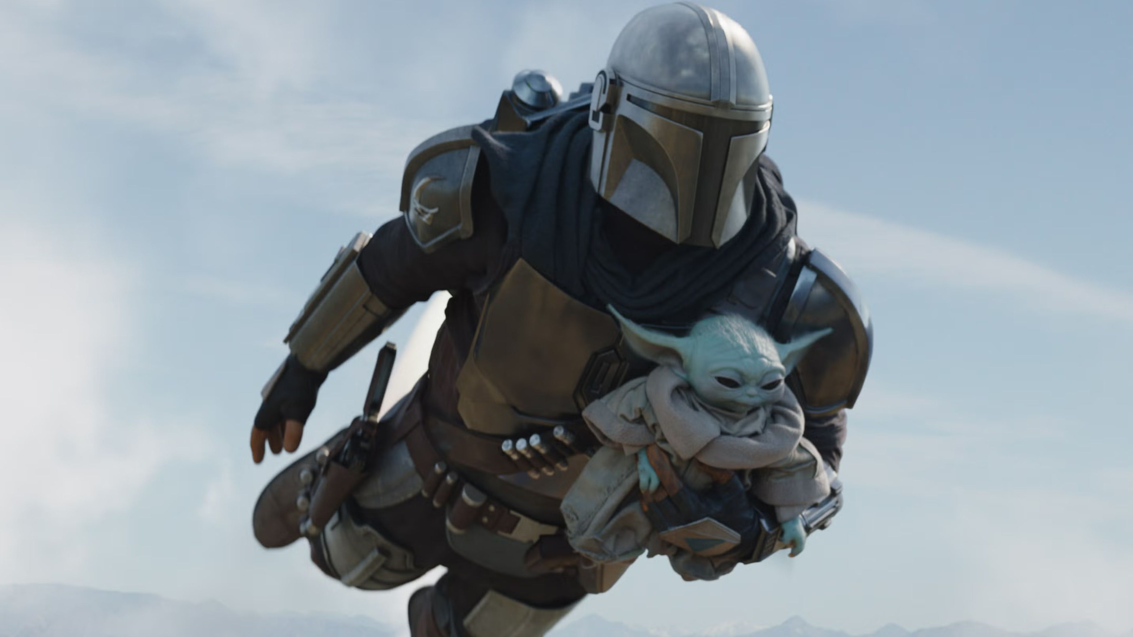 Cena de The Mandalorian e Grogu ao lado de cartazes de Backrooms e Obsession