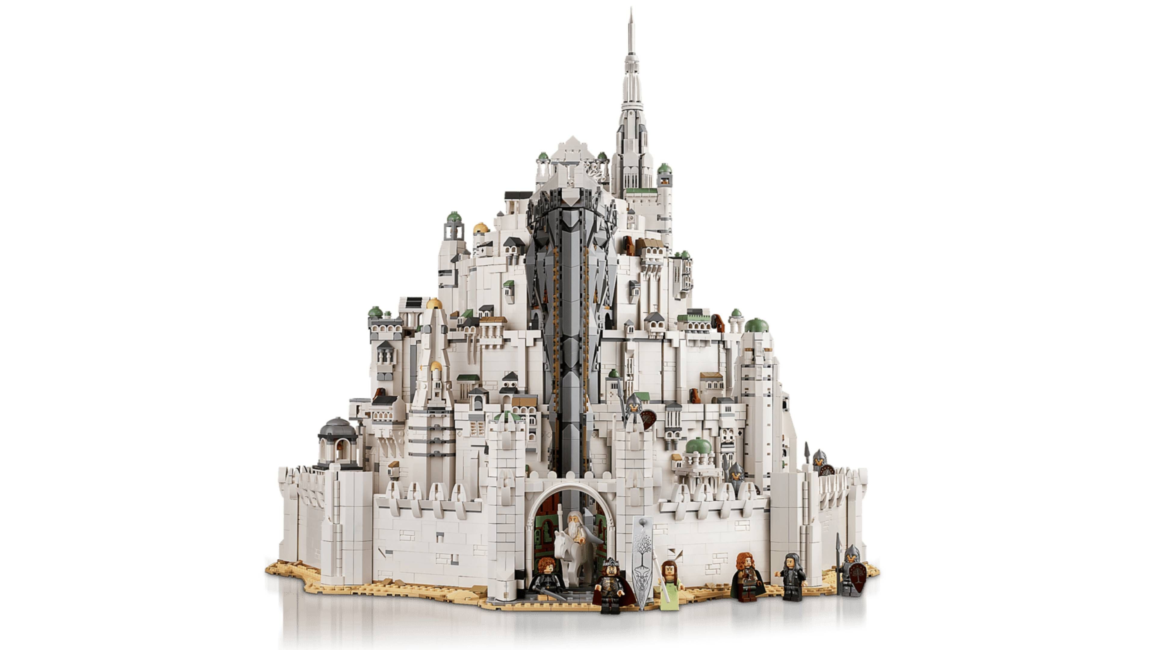 Detalhe da construção do set LEGO Minas Tirith