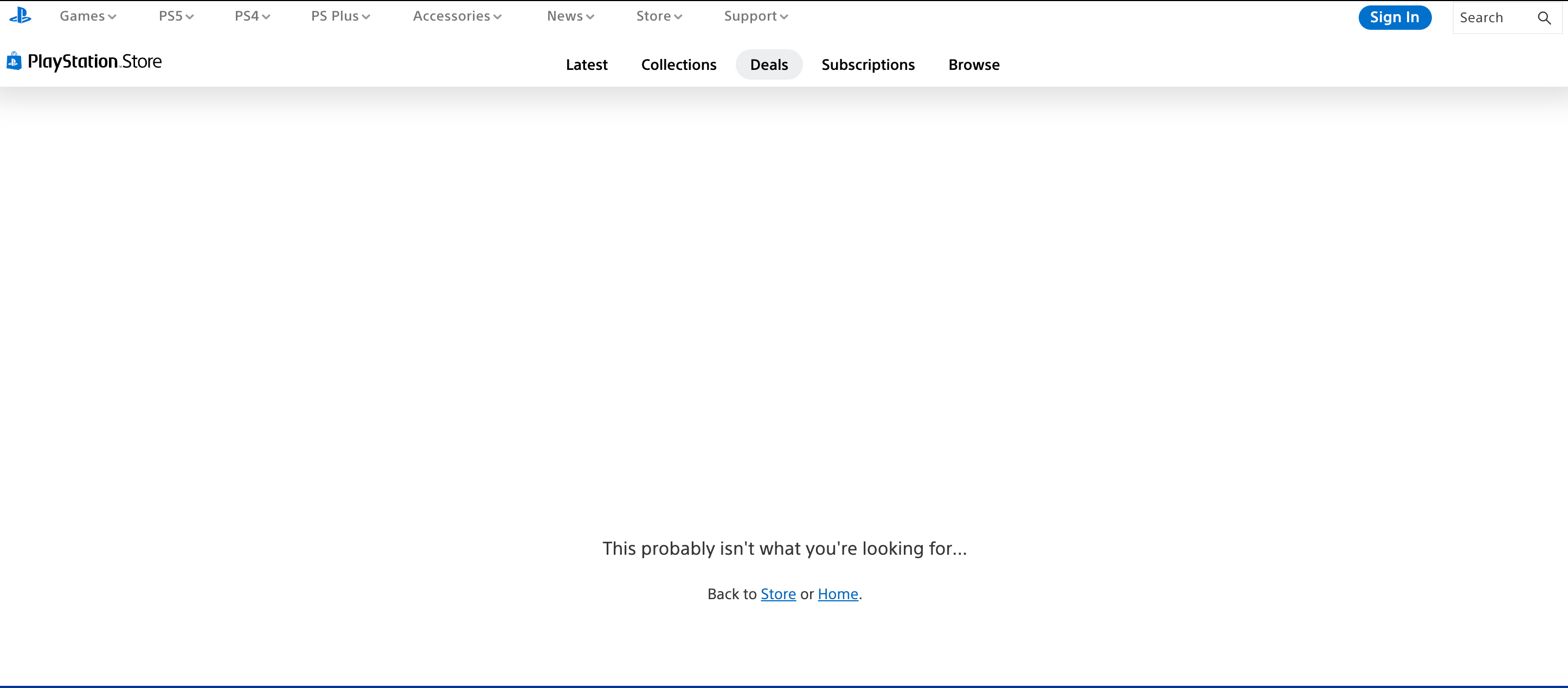 Interface da PlayStation Store sem a aba de ofertas.