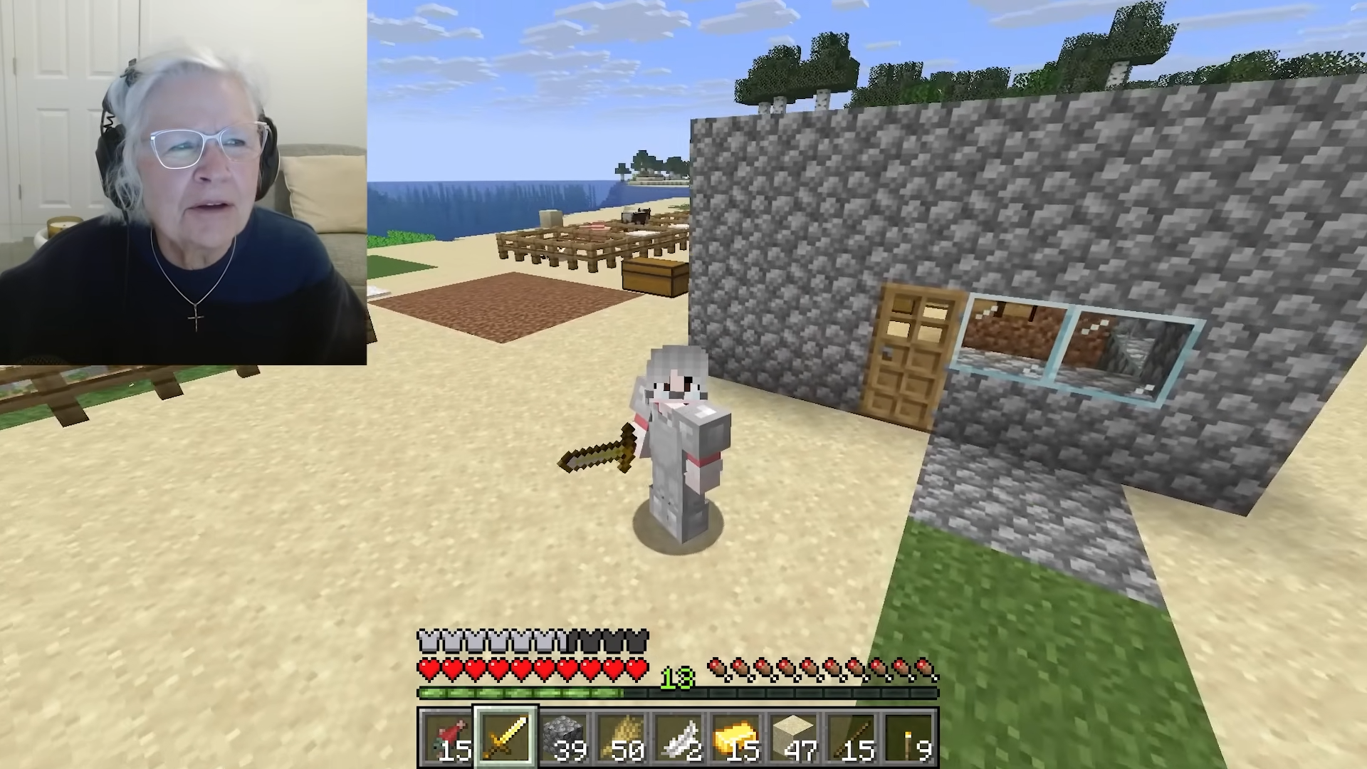 Cena de gameplay de Minecraft durante a transmissão de GrammaCrackers