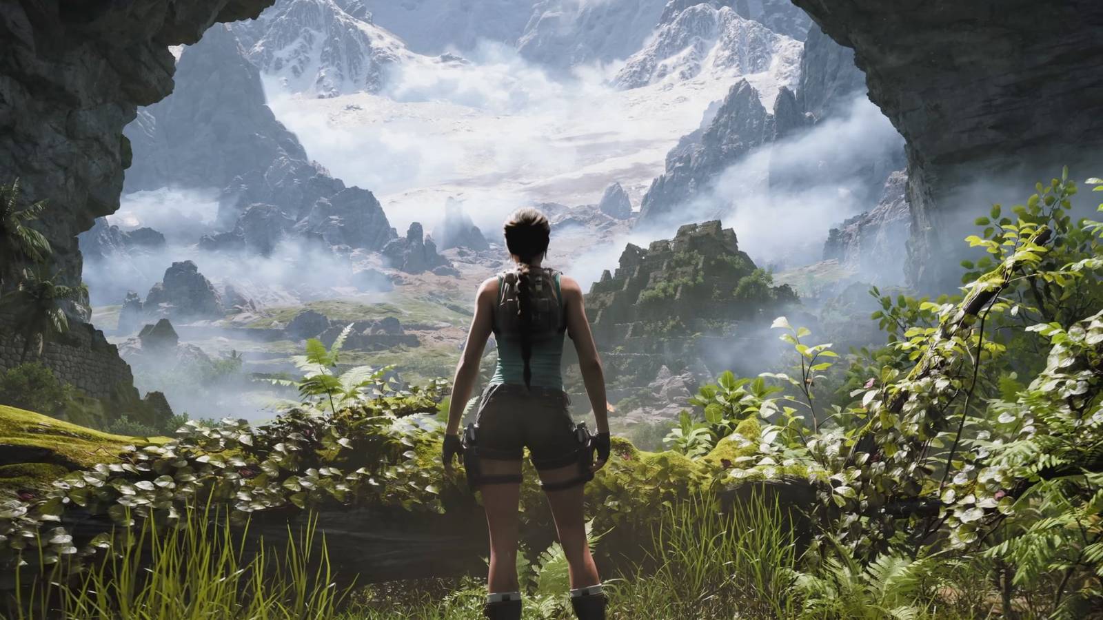 Lara Croft overlooking a vista in Tomb Raider: Legacy of Atlantis.