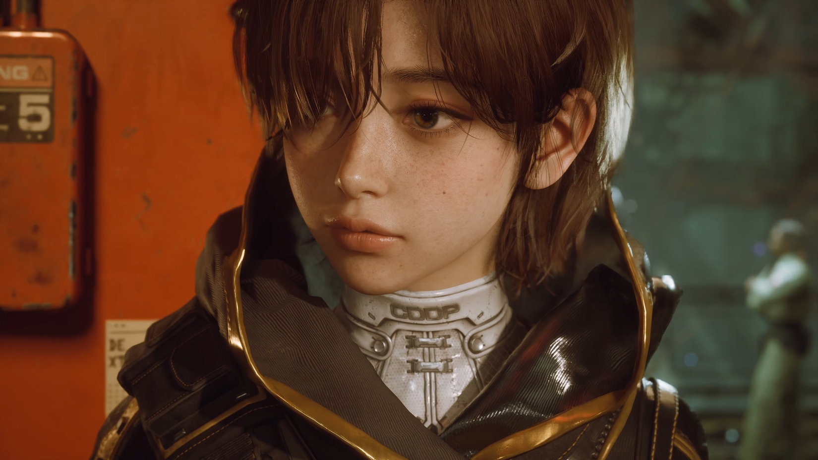 A close-up of Evie in the reveal trailer for Stellar Blade: Blood Rain.