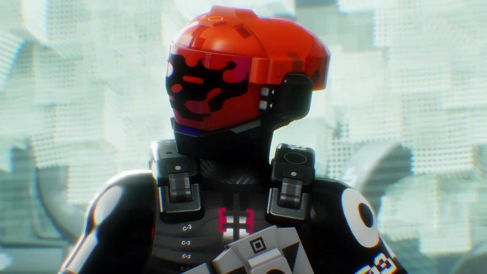 A soldier holding a gun in marathon. They are wearing futuristic armour that hides them.