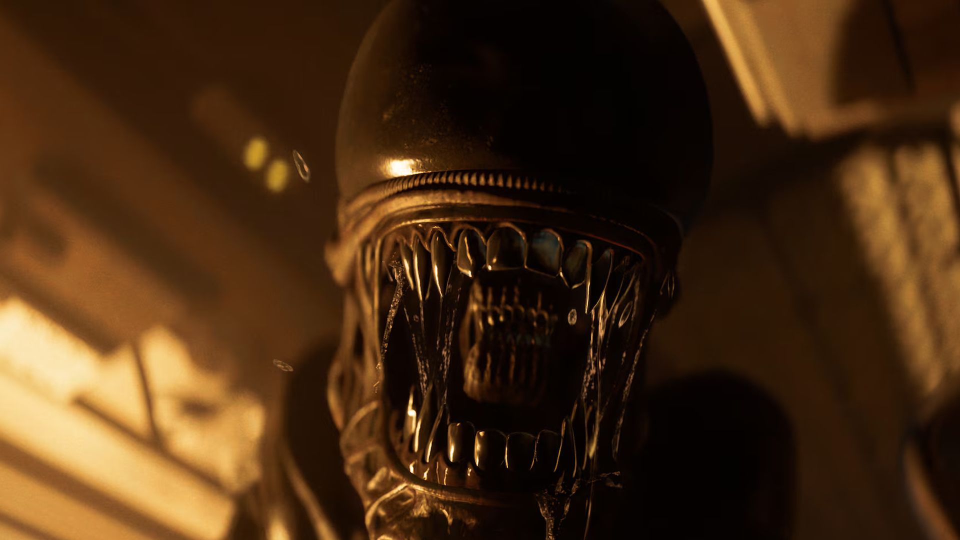 Alien Isolation 2 screenshot of a xenomorph screaming.