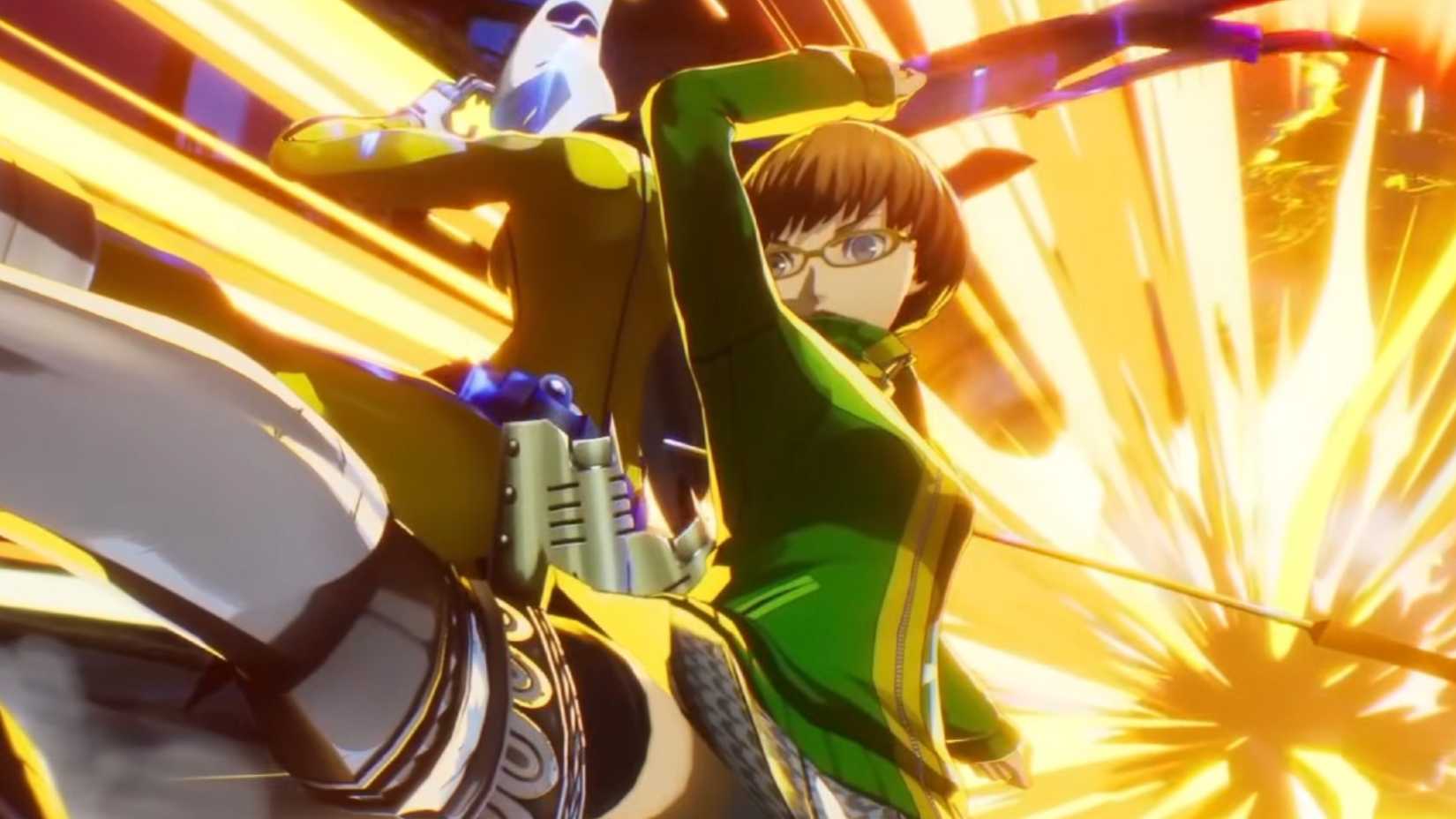 Chie and her persona in a fight.