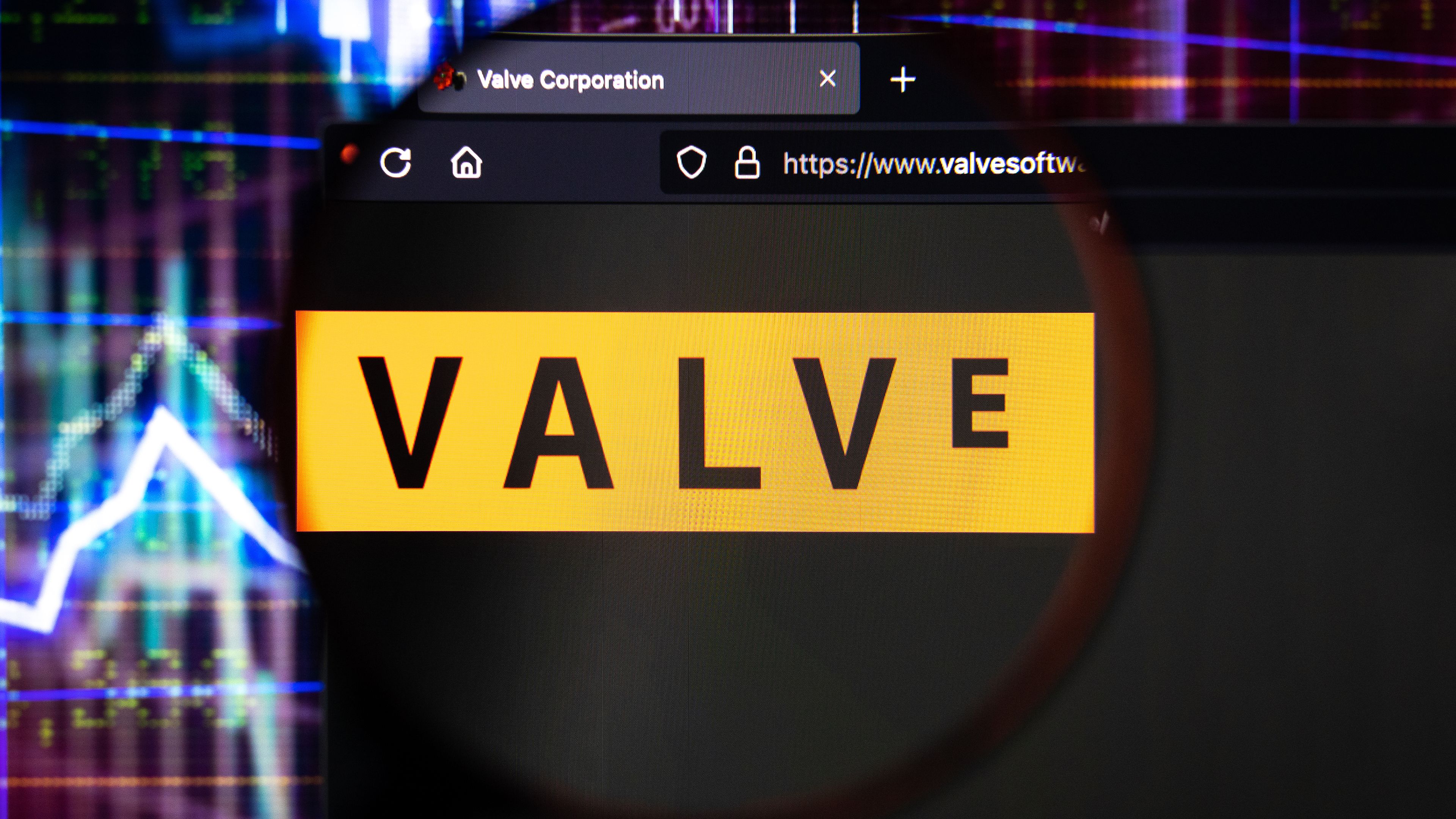 Close-up of the Valve logo on the Valve website.
