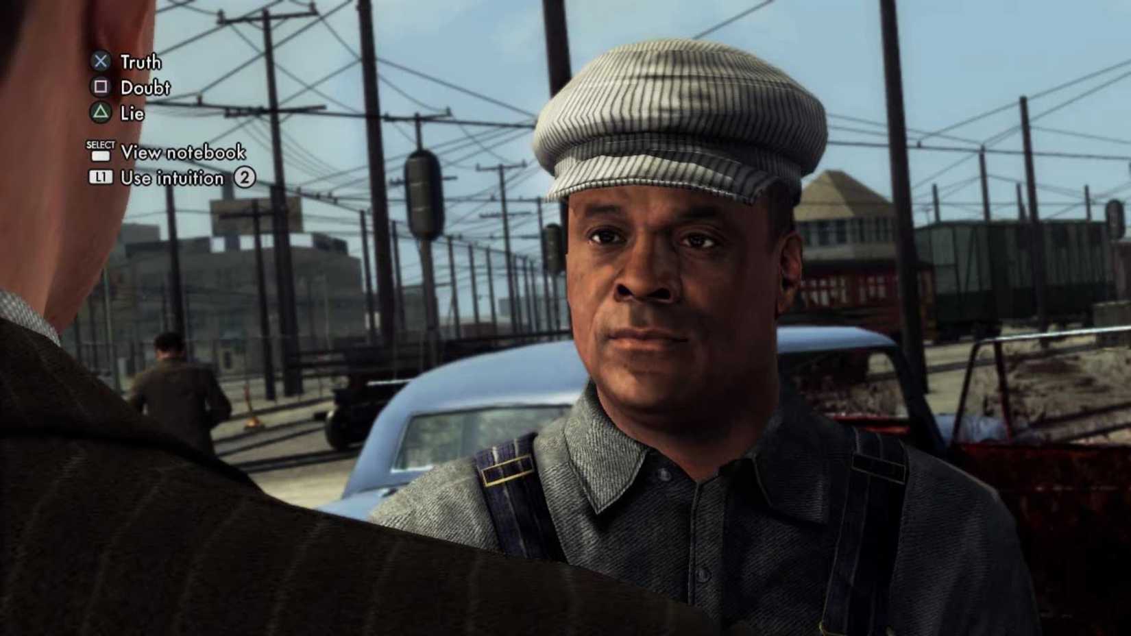 Interrogating a man in LA Noir.