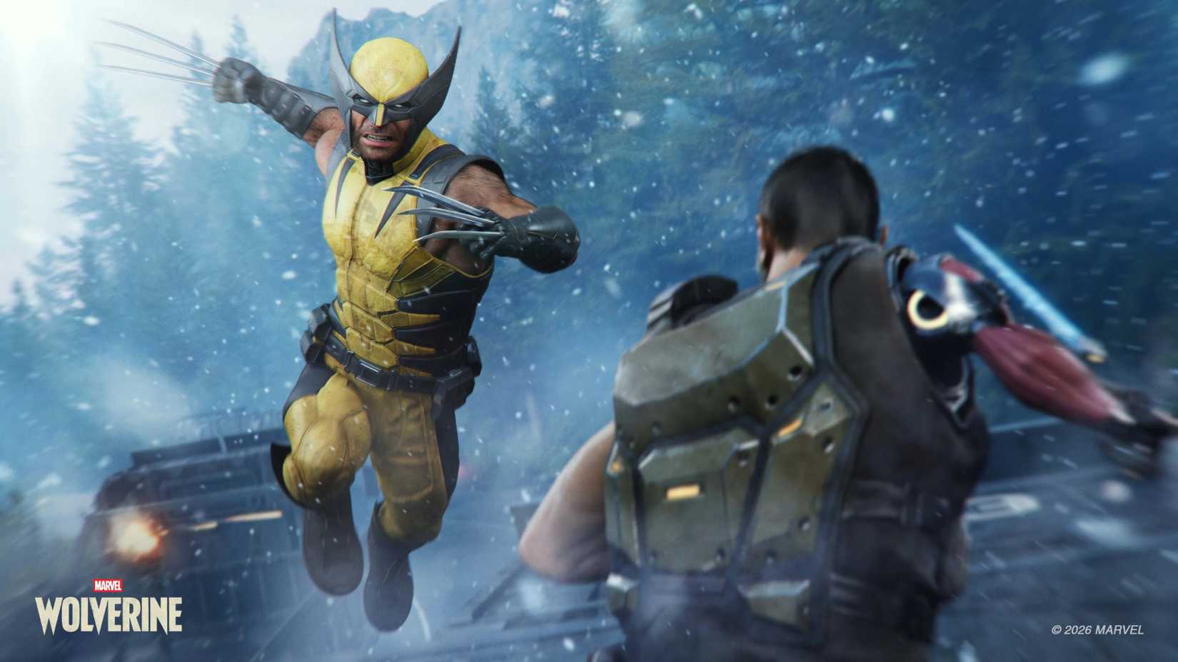 wolverine leaping towards an enemy.