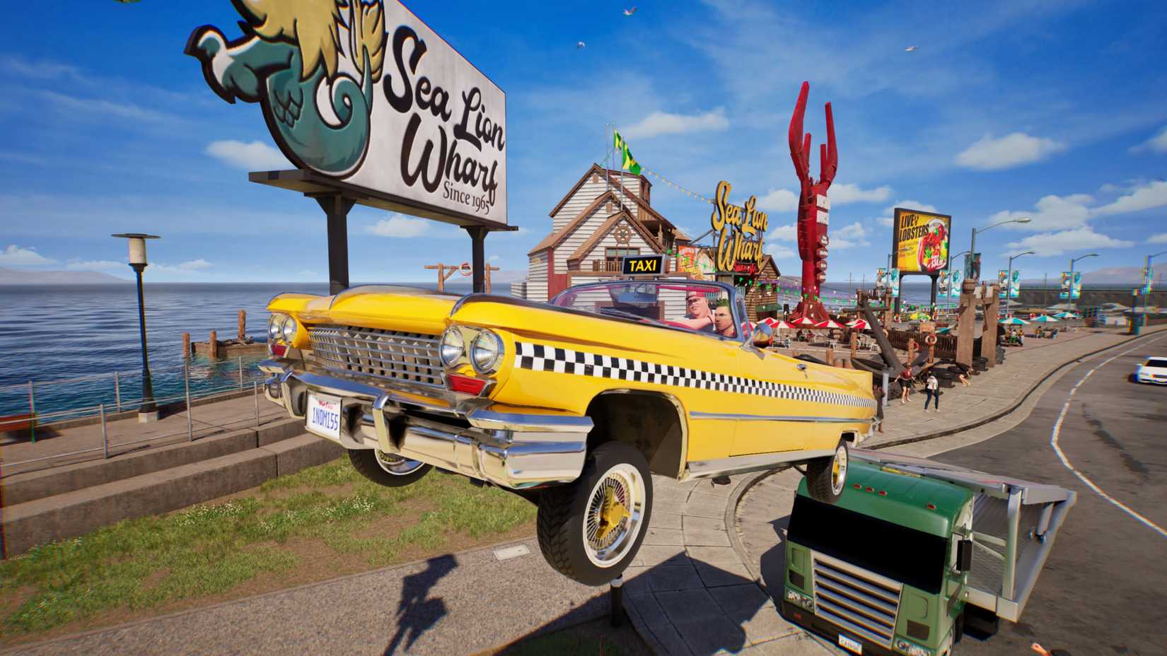 taxi hitting a stunt jump in crazy taxi world tour.