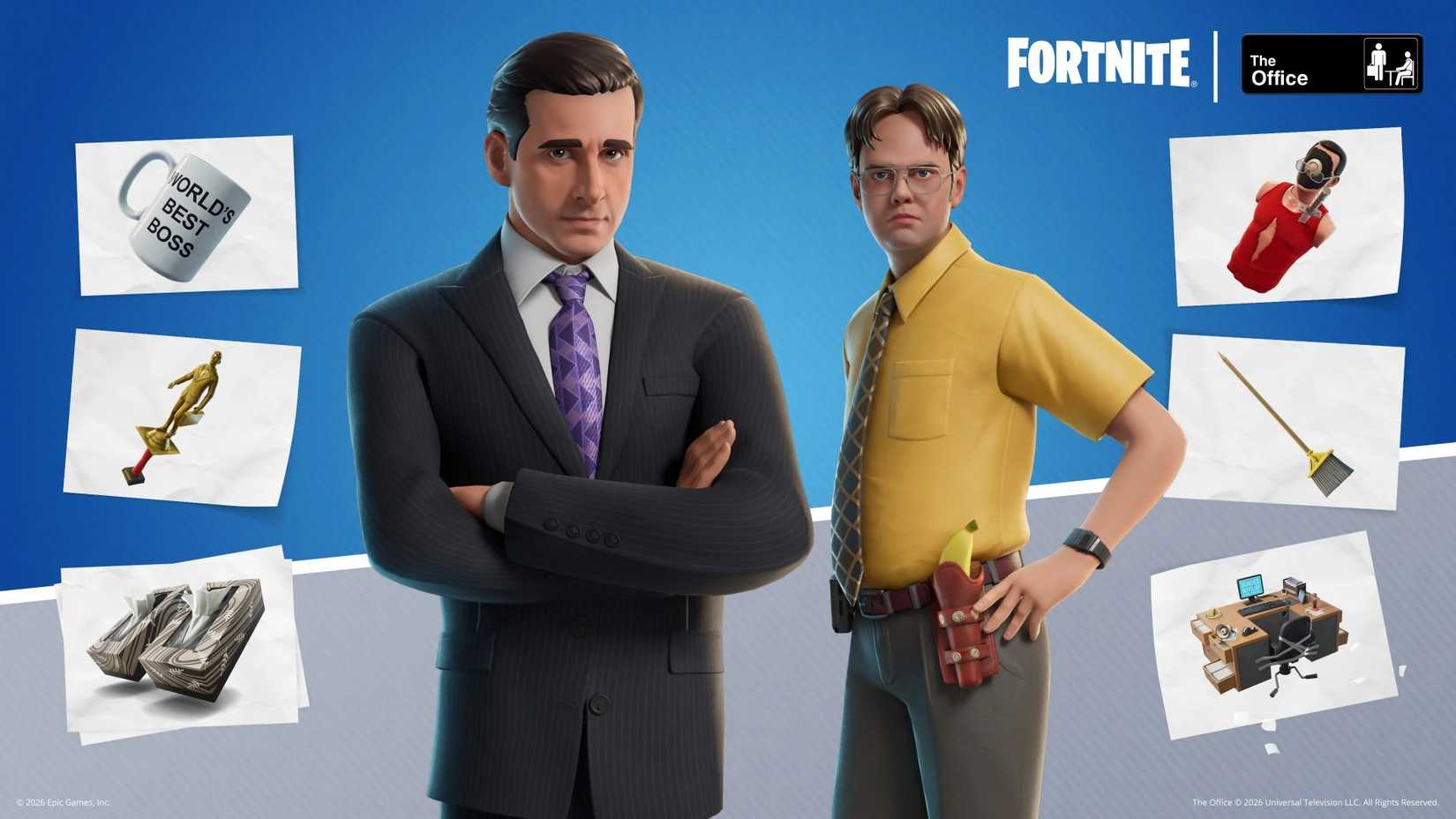 Promotional image for the Office Fortnite collab.