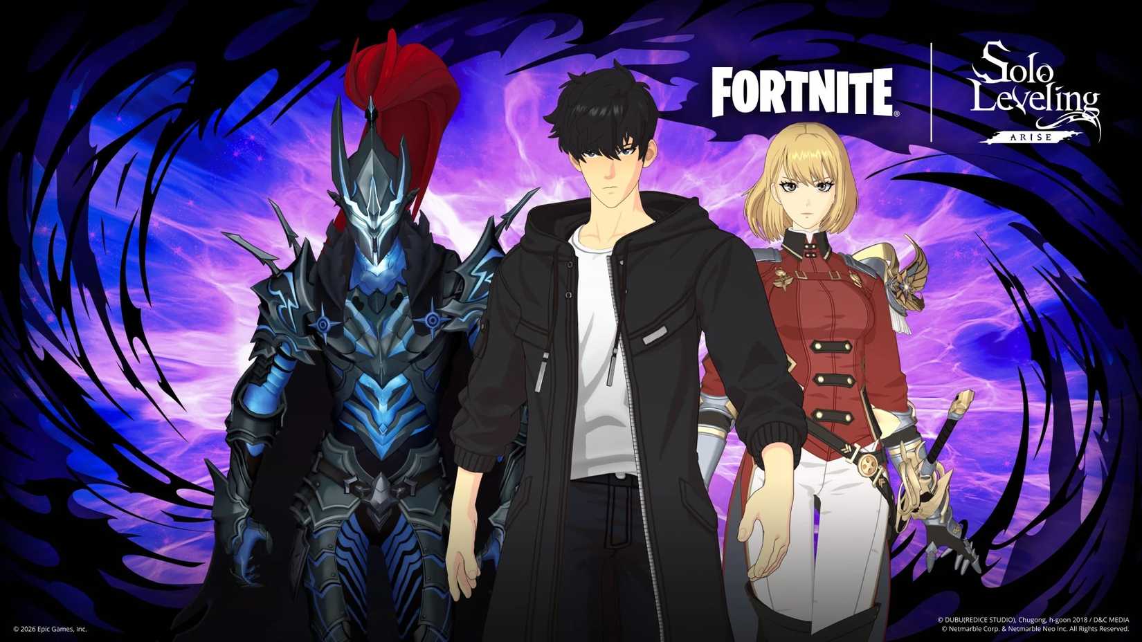 A promotional image for the solo leveling Arise Fortnite collab.