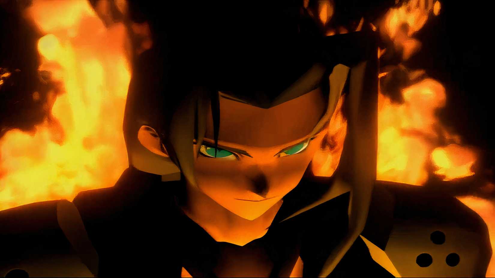 Sephiroth with fire behind him in Final Fantasy 7