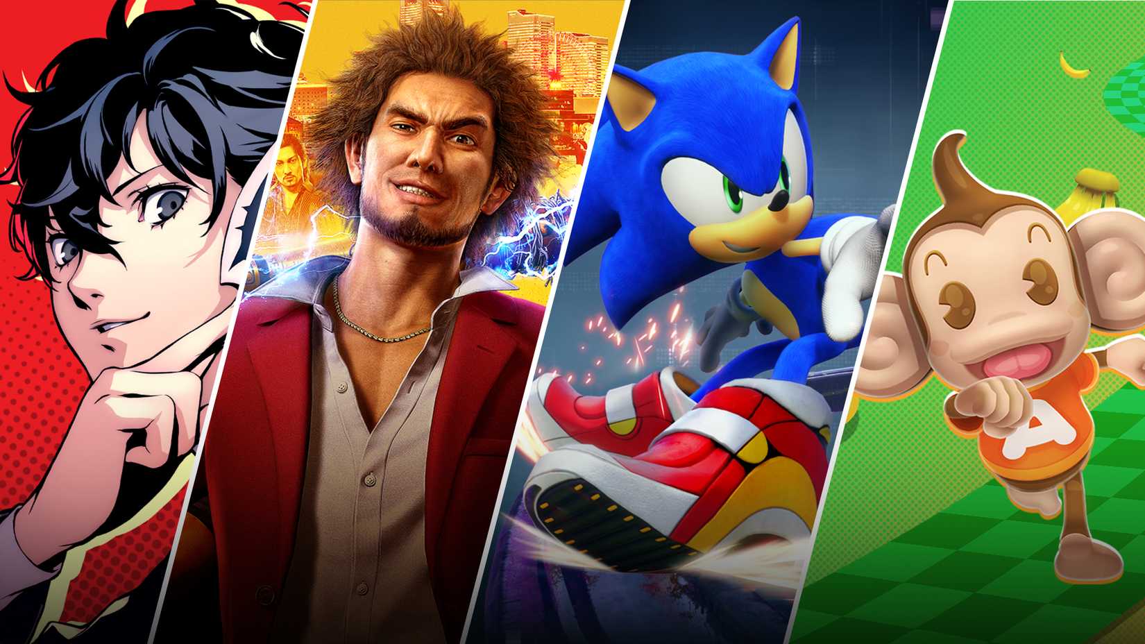 Joker from Persona, Ichiban and Sonic from Like a Dragon, and Aiai from Monkey Ball.