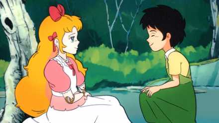Two characters having a conversation in the middle of the forest in the Vivarium.