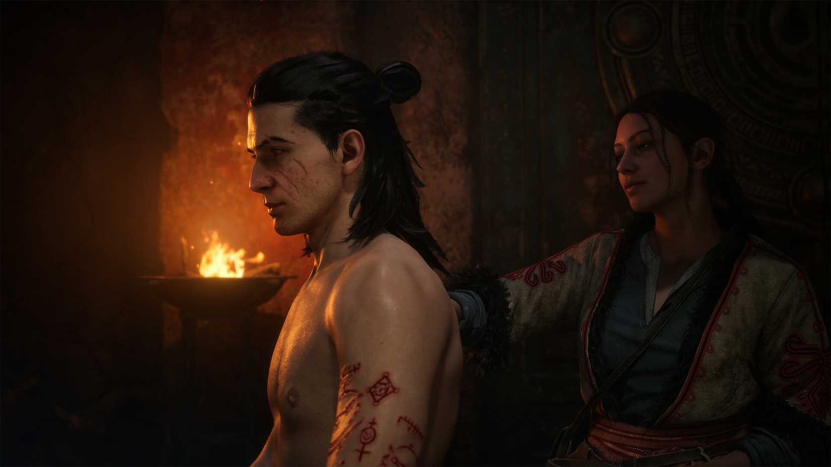 The Blood of Dawnwalker screenshot showing someone tending to Coen.