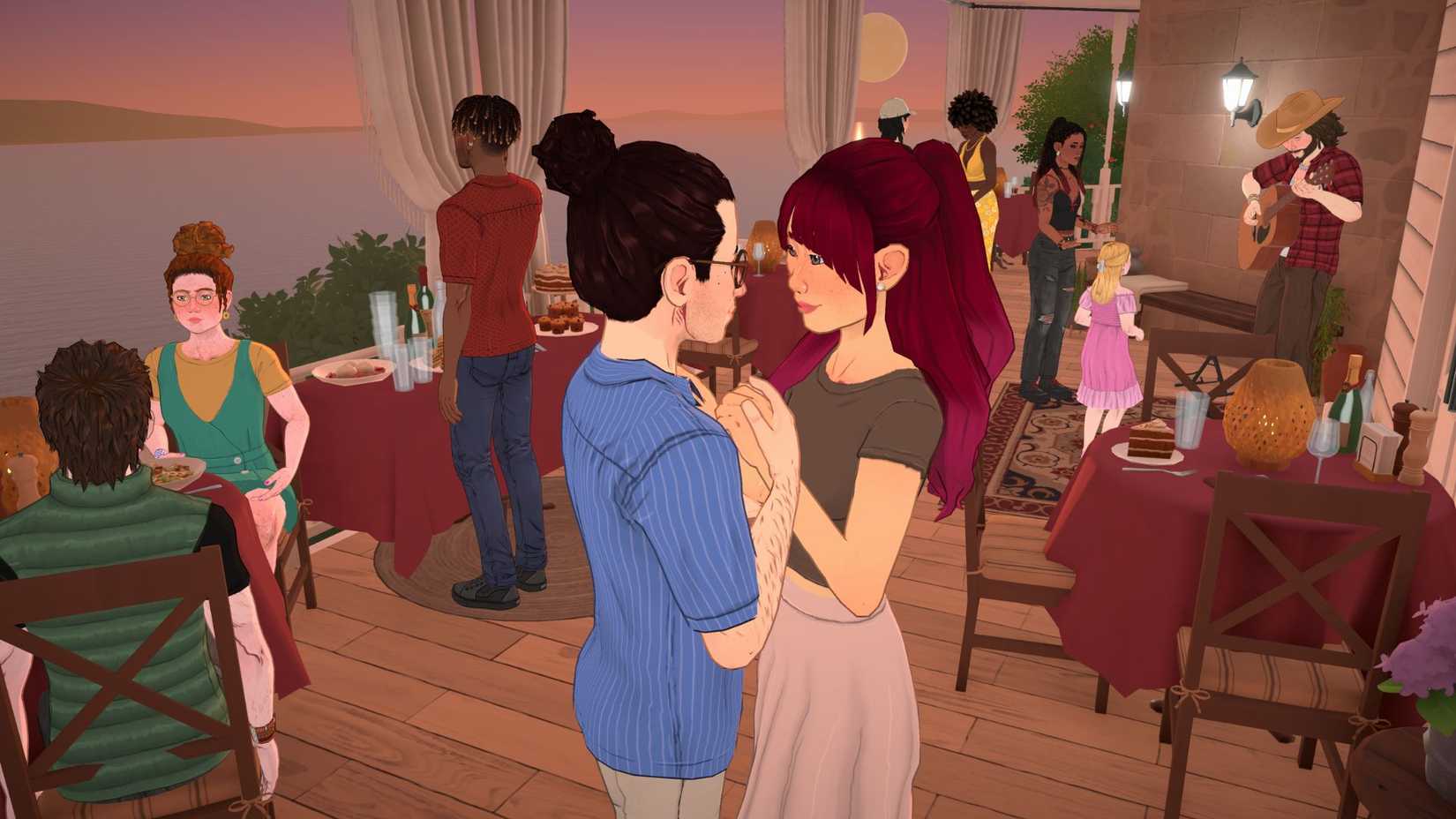 Two Paras embracing in the middle of a party in Paralives.