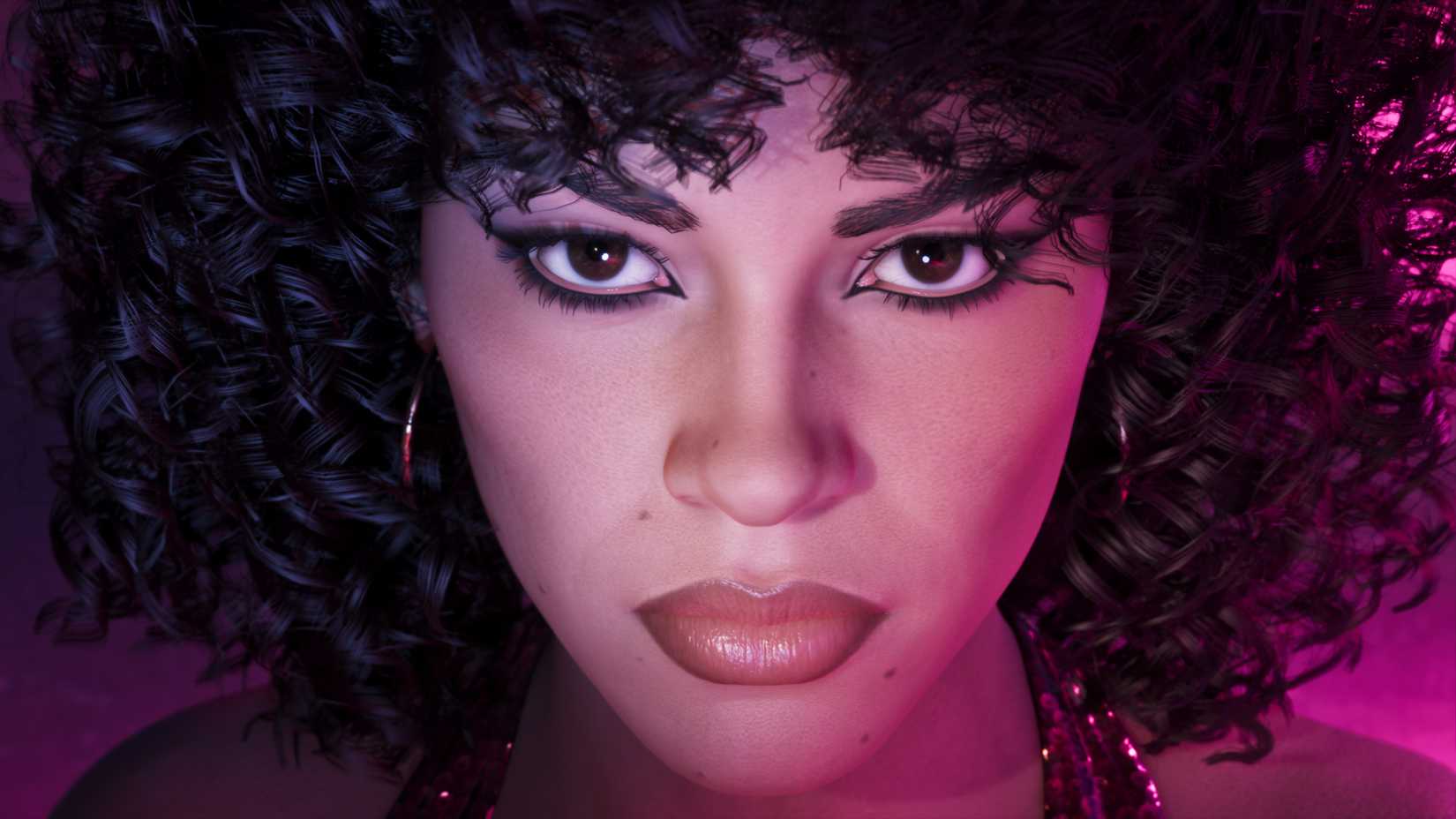 A close up of Lucia in the Vice City pack gear in GTA 6.