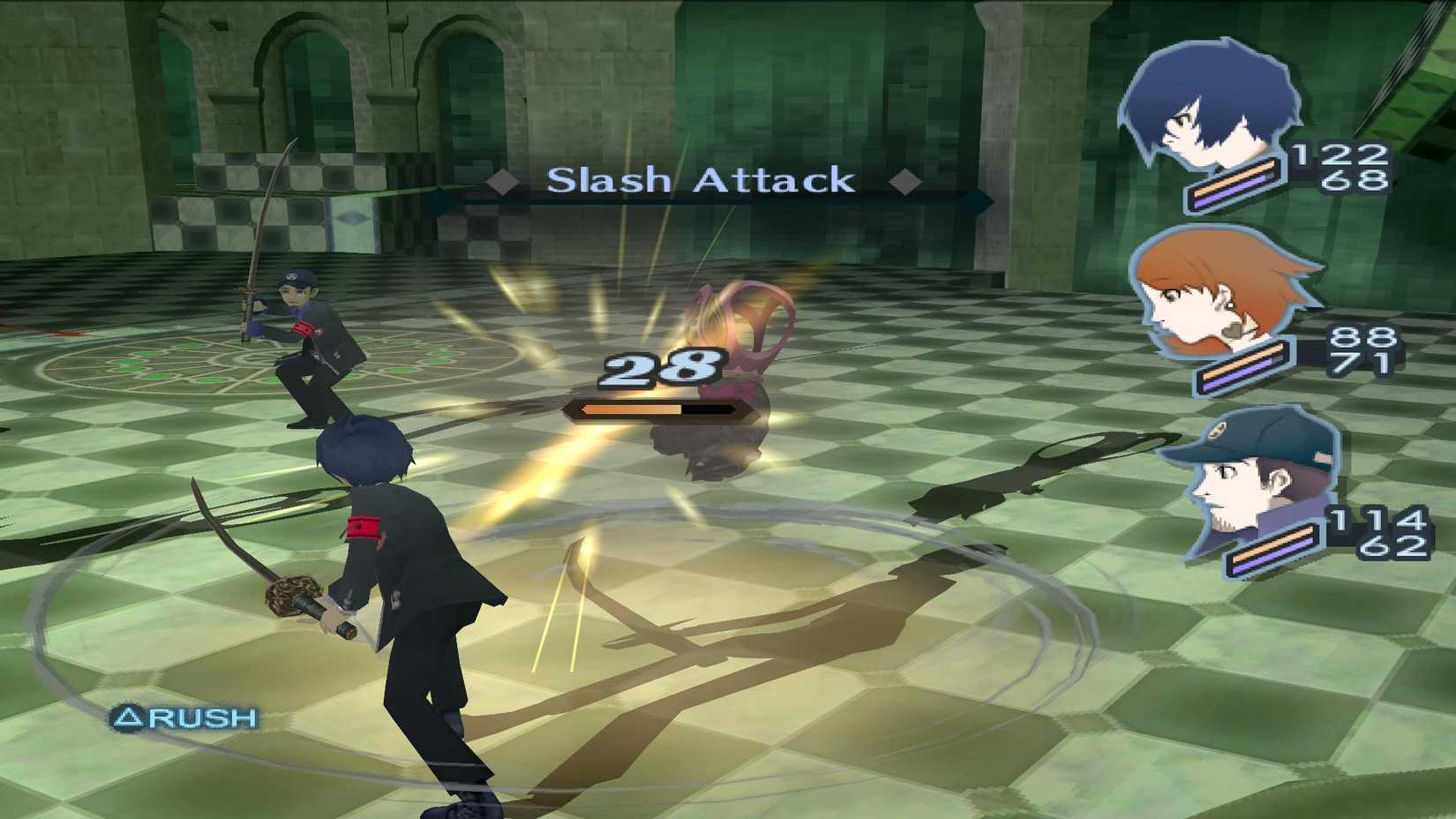 The protagonist performs a slash attack in Persona 3. 