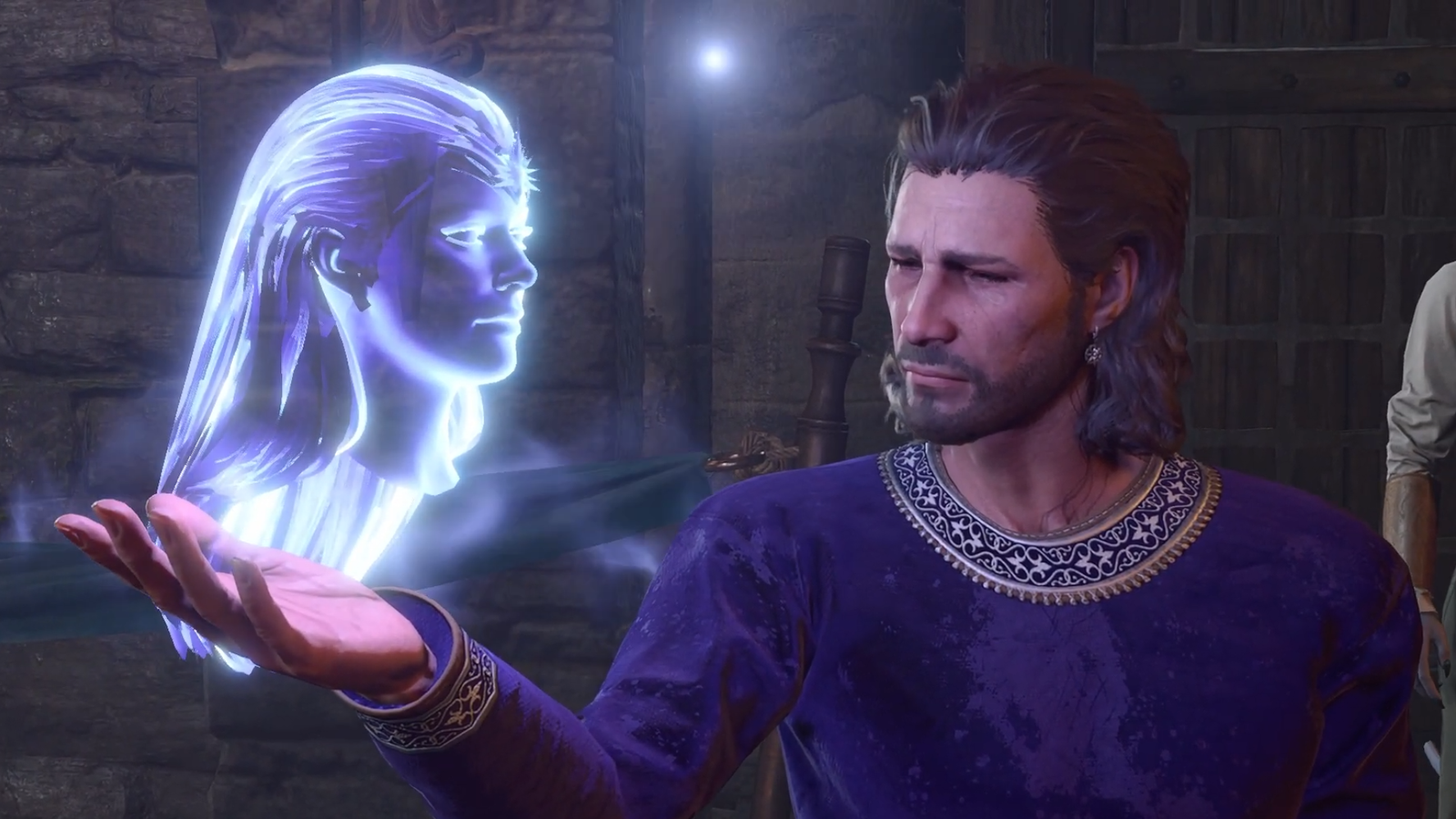 Storm holding Mistra's shining head in bg3.