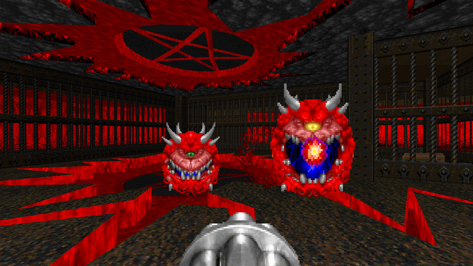 A screenshot from a classic Doom game from the 1990s.